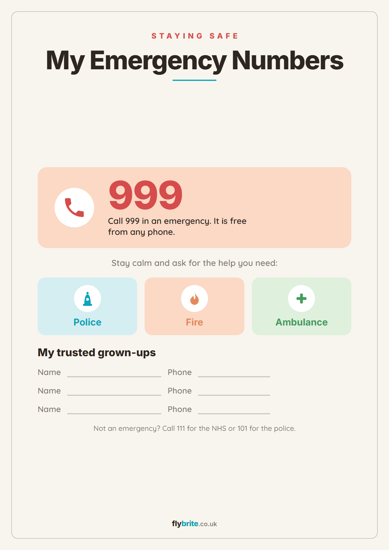 My Emergency Numbers printable preview