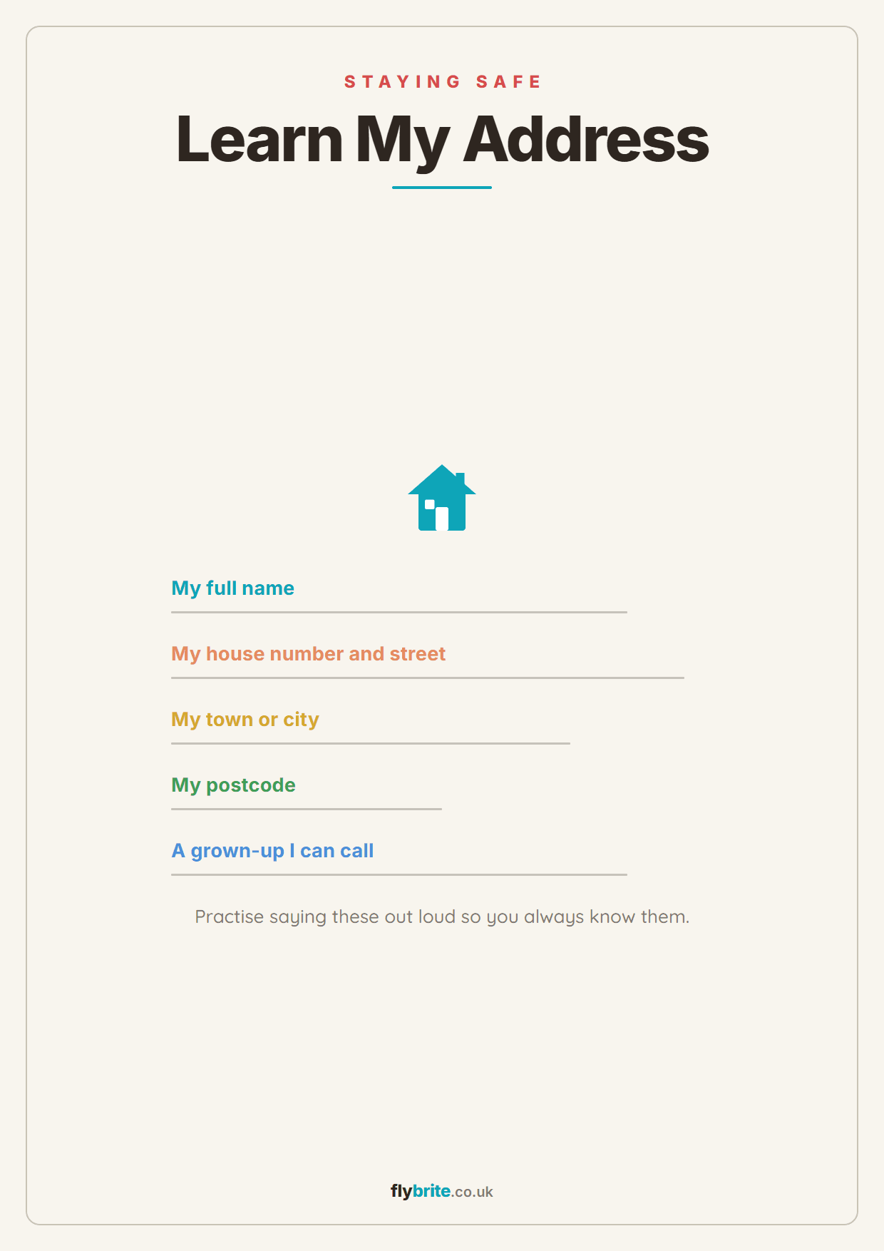 Learn My Address printable preview