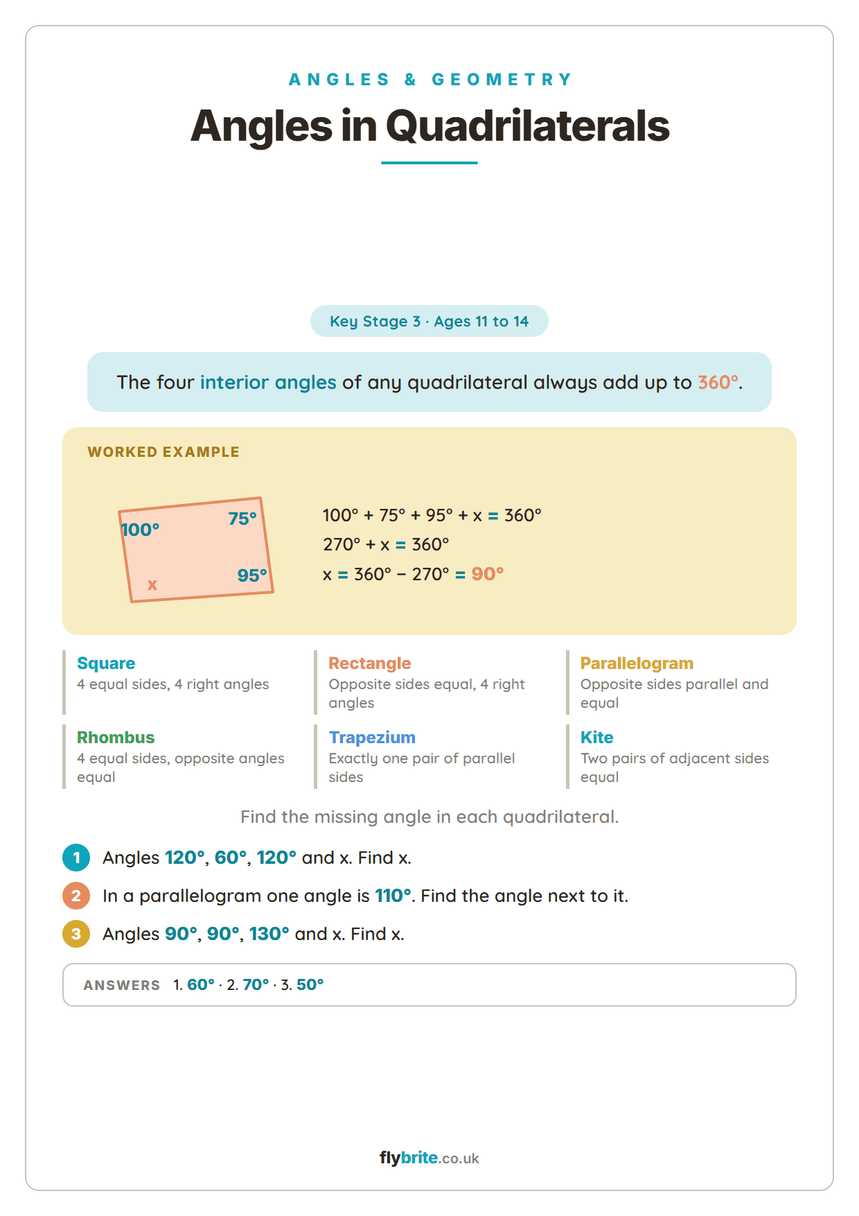 Angles in Quadrilaterals printable preview
