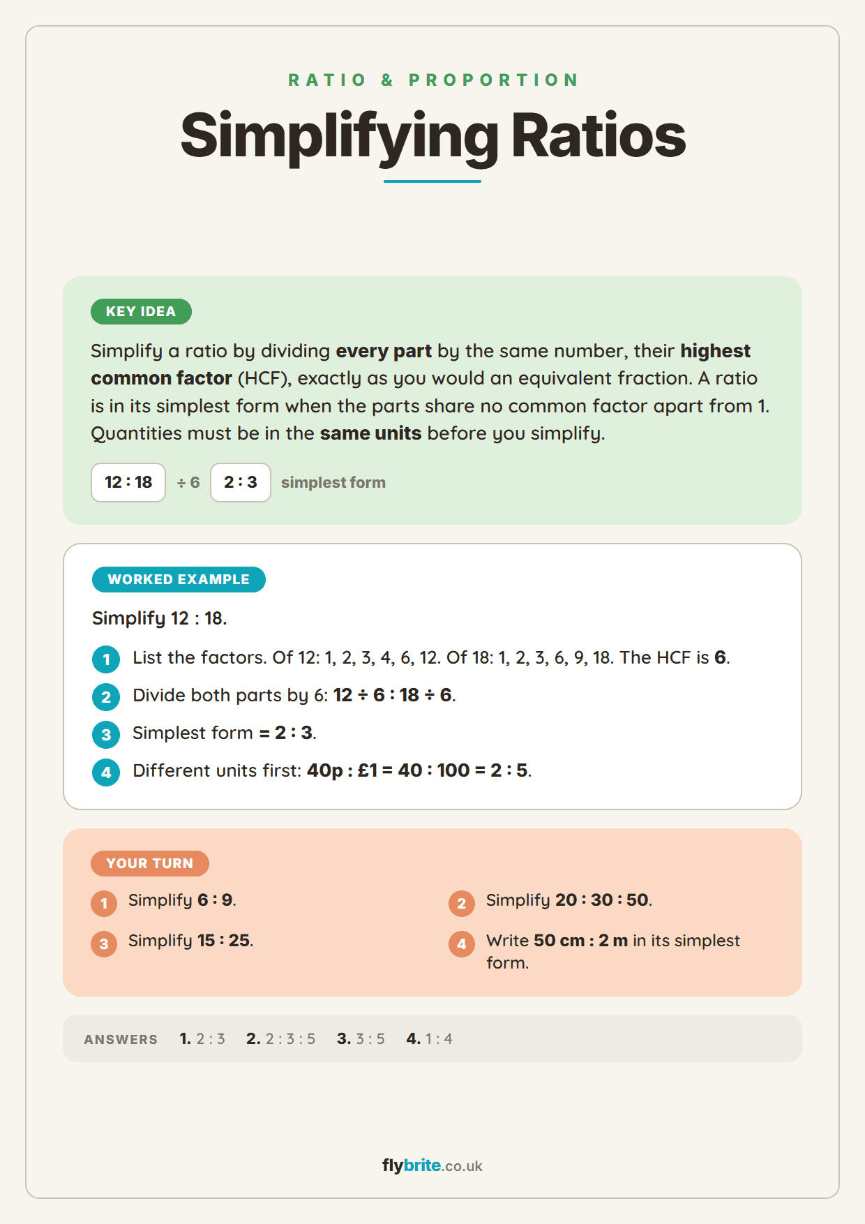 Simplifying Ratios printable preview