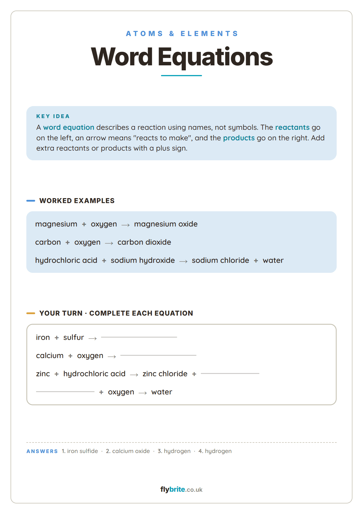 Word Equations printable preview
