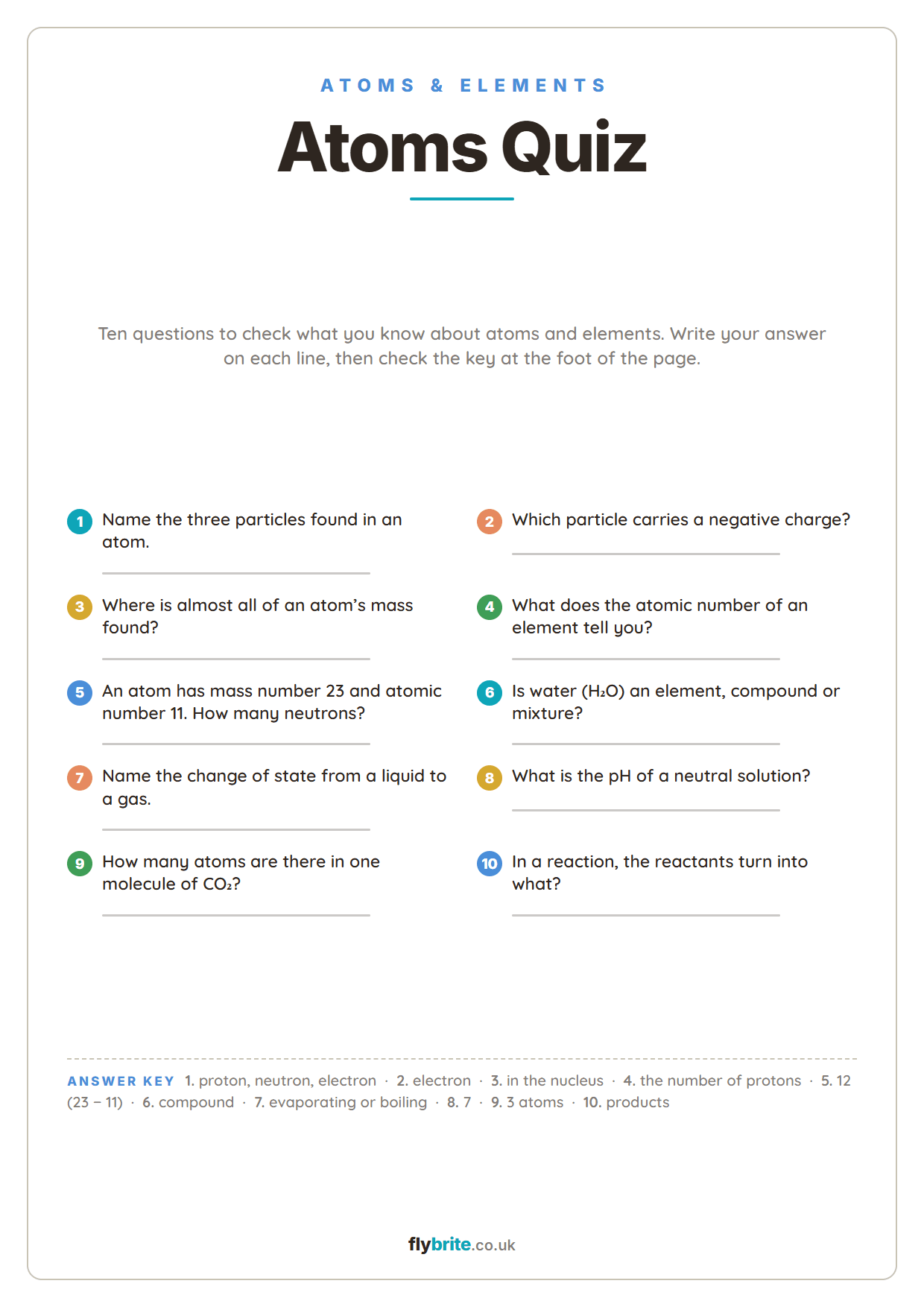 Atoms Quiz printable preview