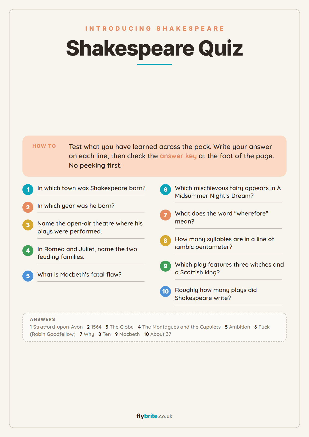 Shakespeare Quiz printable preview