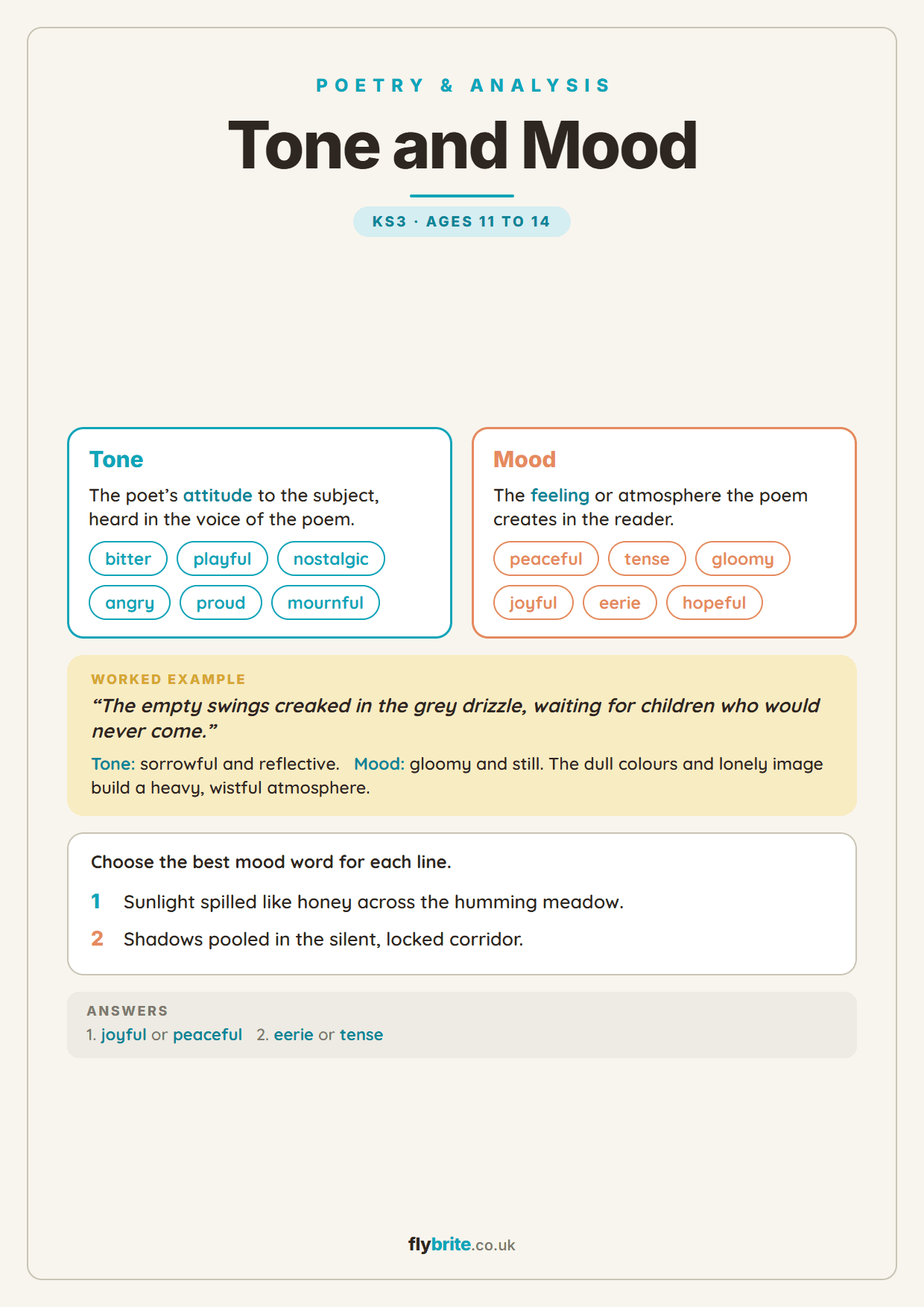Tone and Mood printable preview