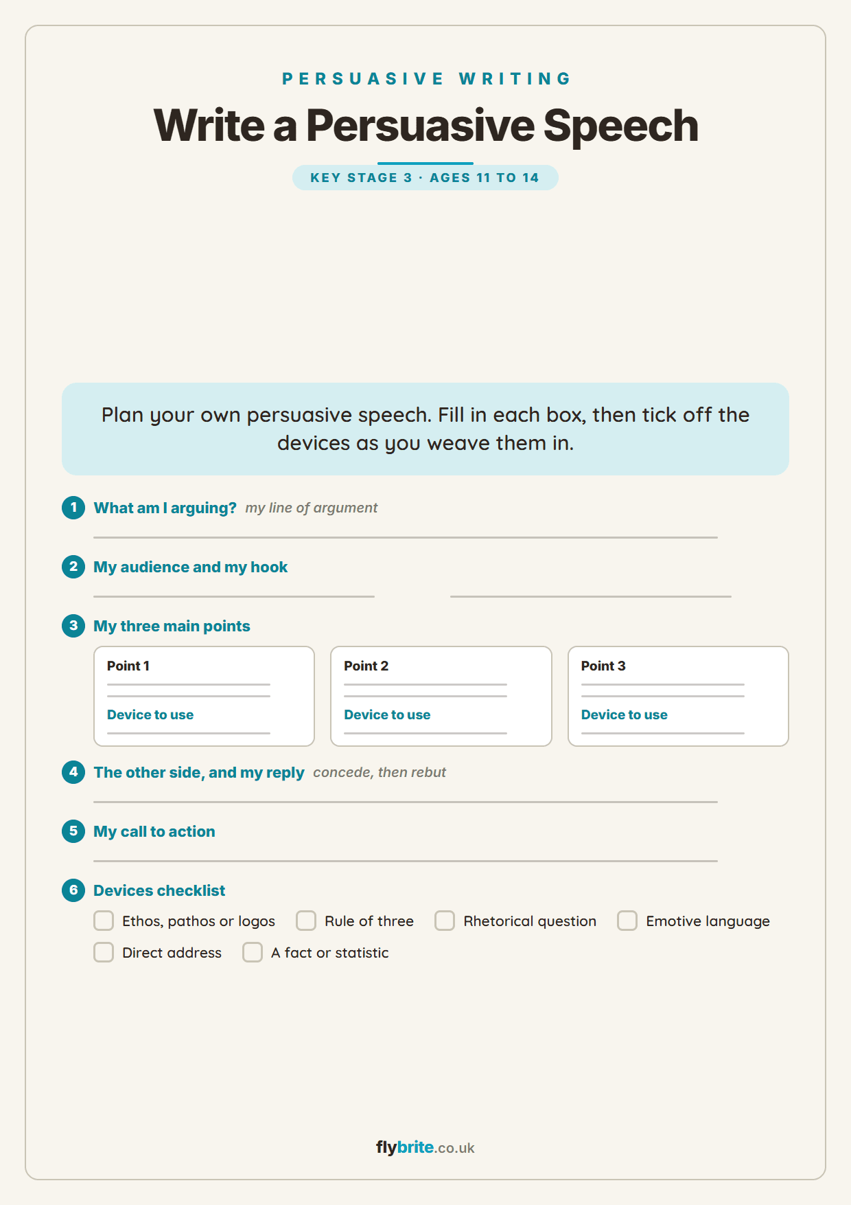Write a Persuasive Speech printable preview