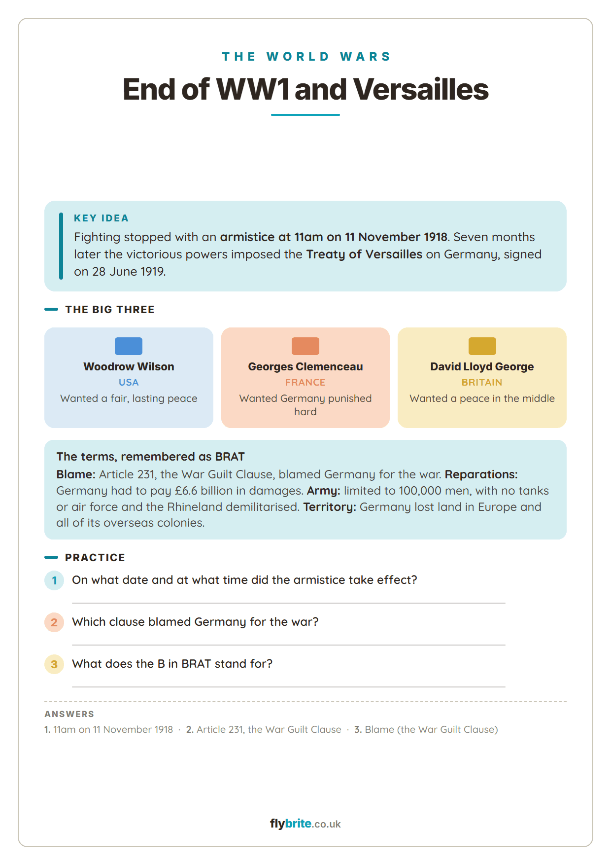 The end of WW1 and the Treaty of Versailles printable preview