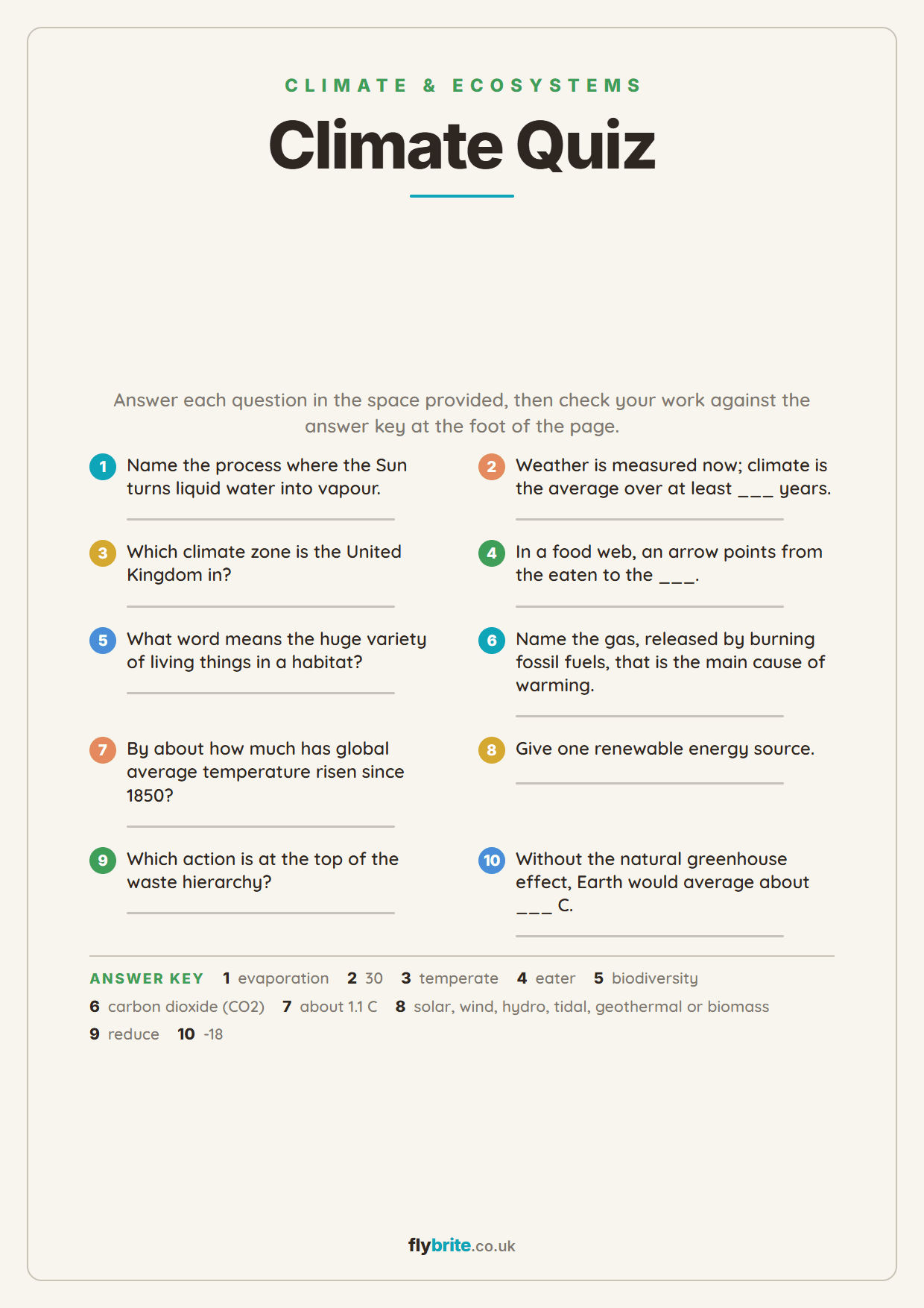 Climate Quiz printable preview