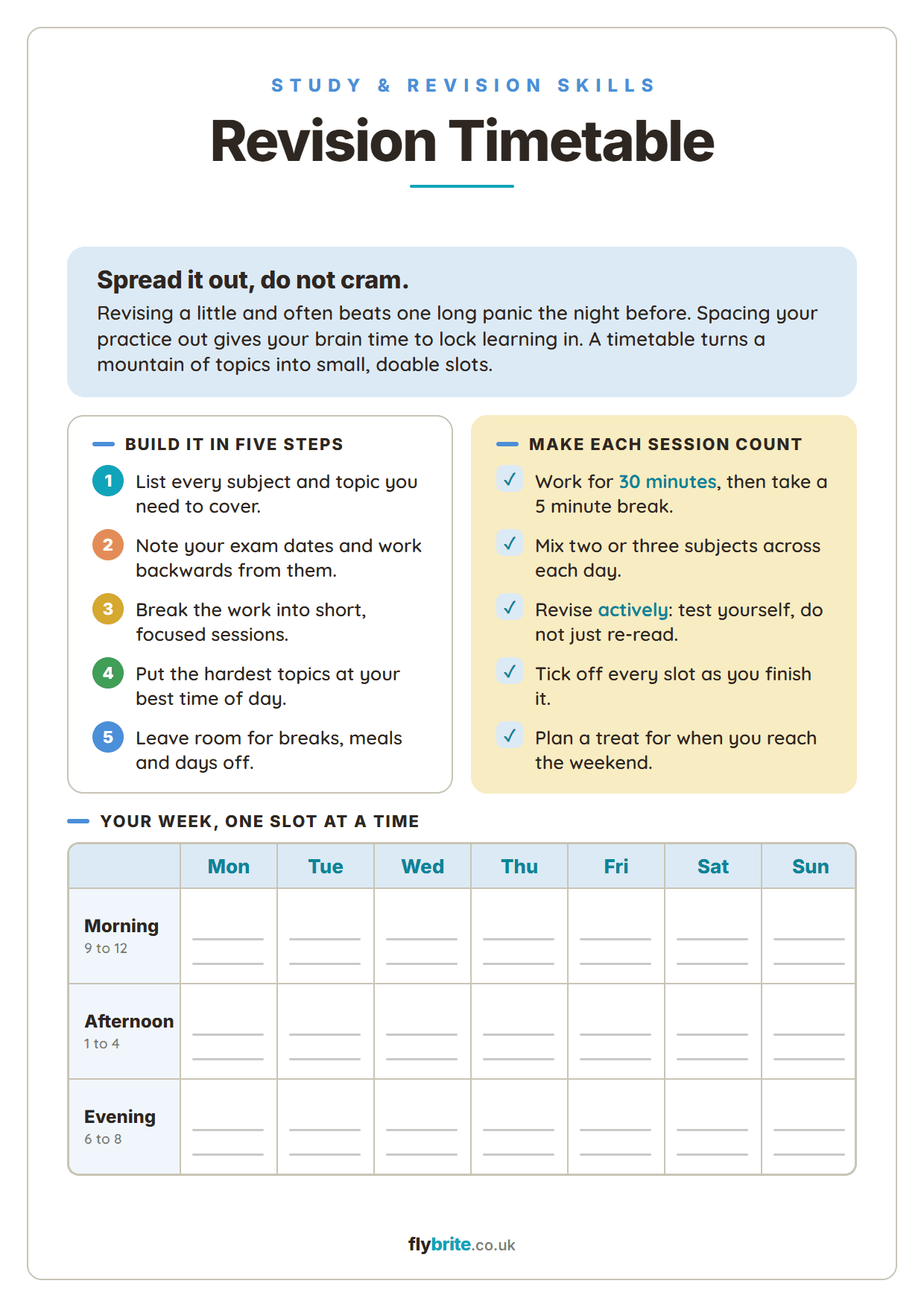 Revision Timetable printable preview