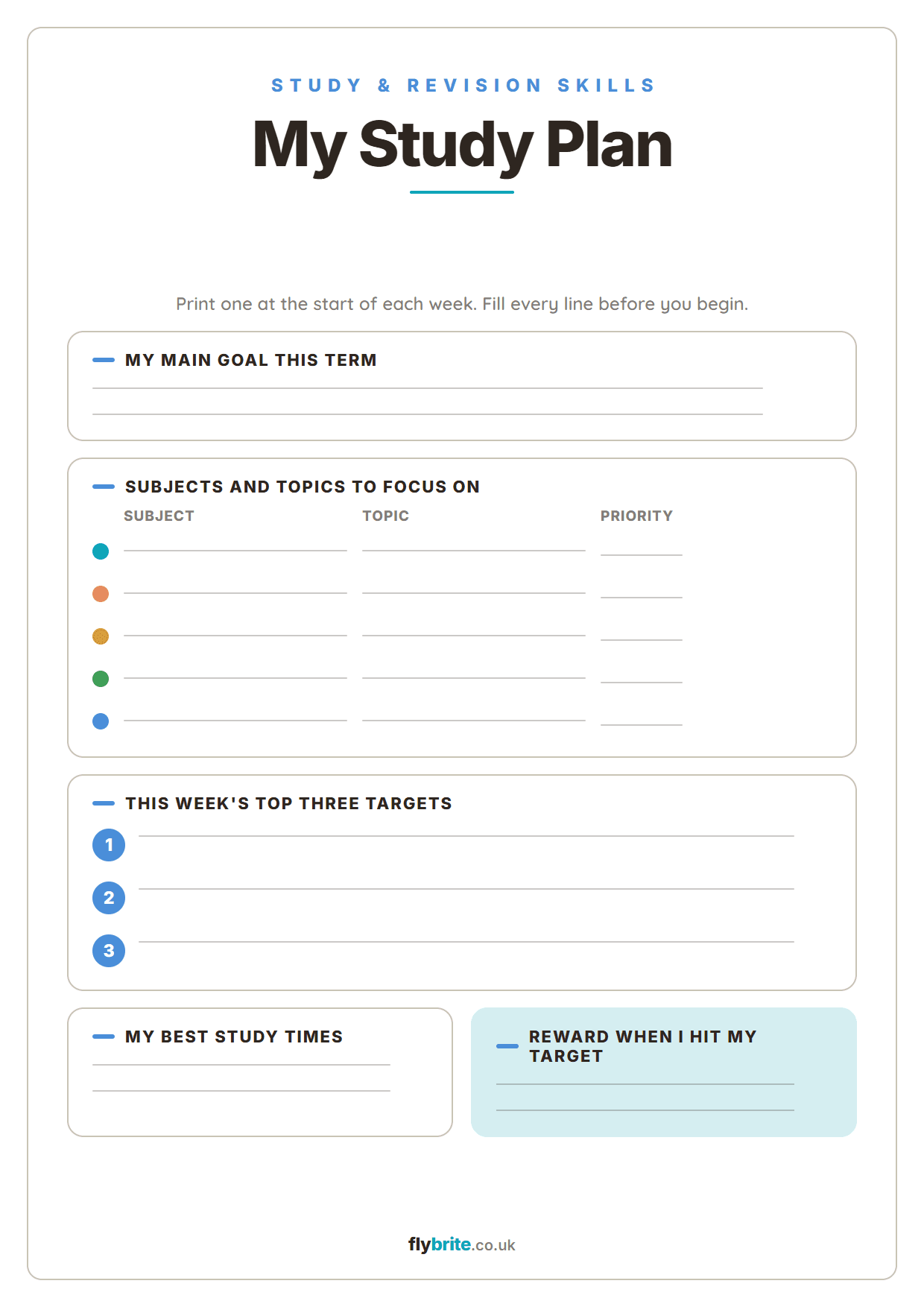 My Study Plan printable preview