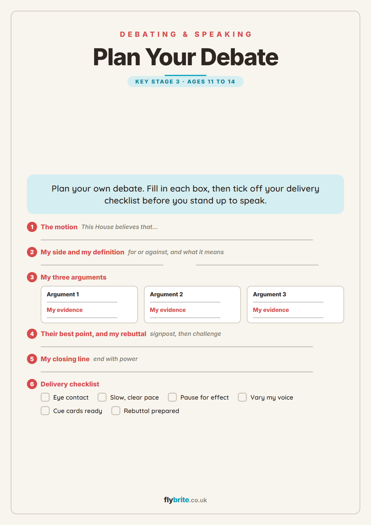 Plan Your Debate printable preview