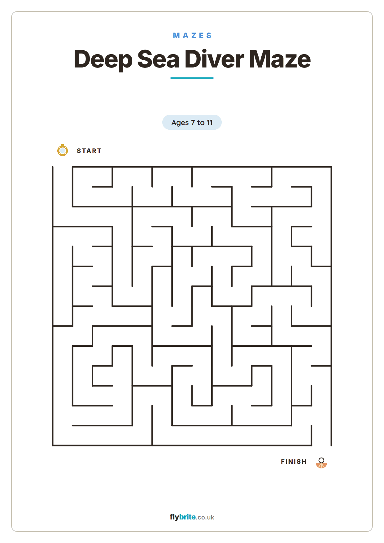 Deep Sea Diver Maze printable preview