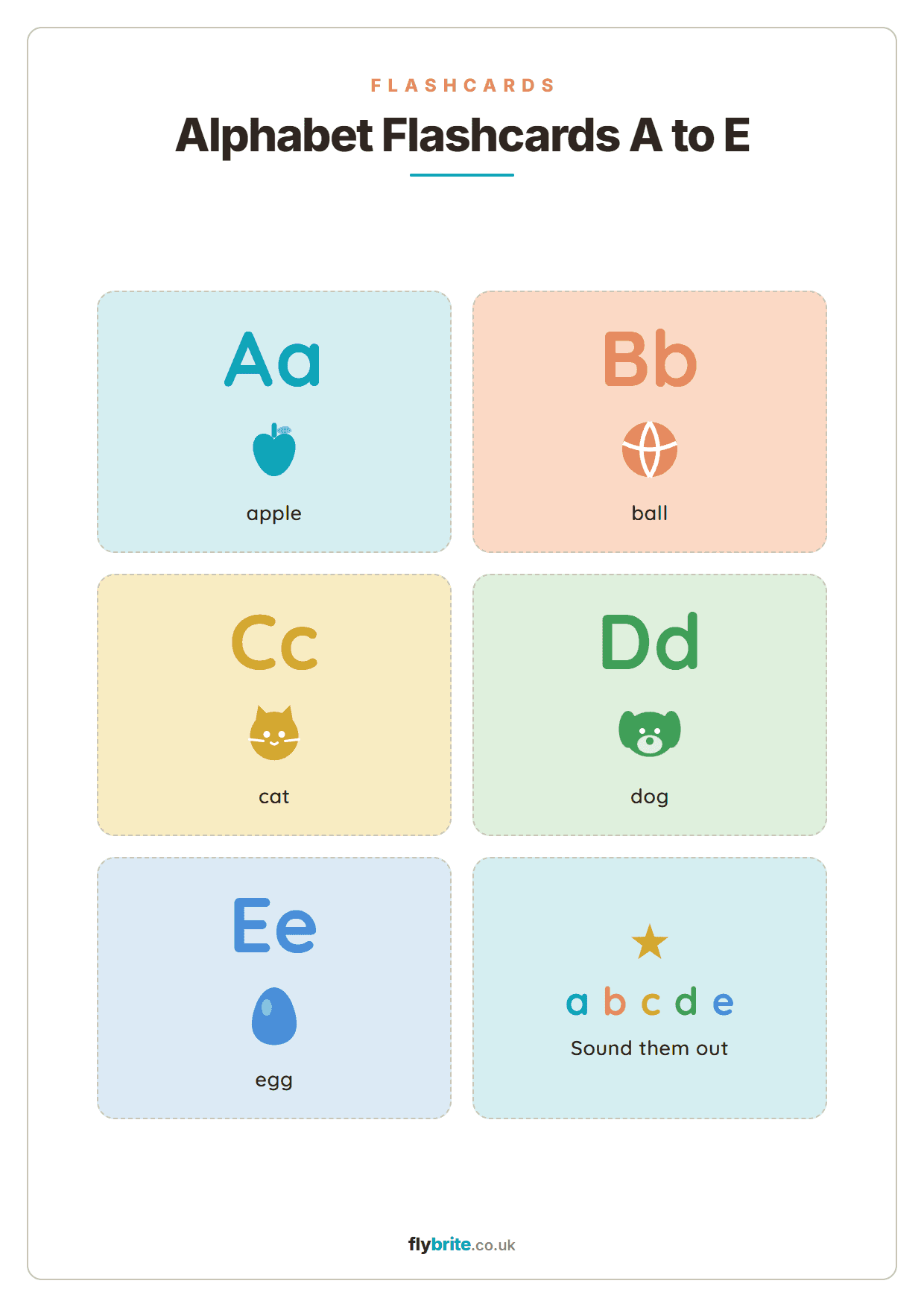 Alphabet Flashcards A to E printable preview