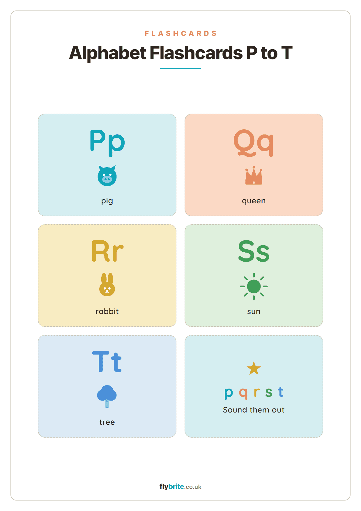 Alphabet Flashcards P to T printable preview
