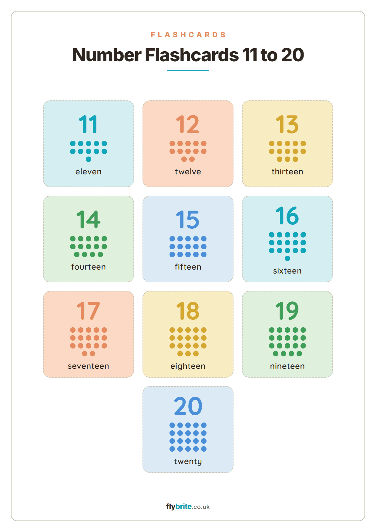 Number Flashcards 11 to 20 printable preview