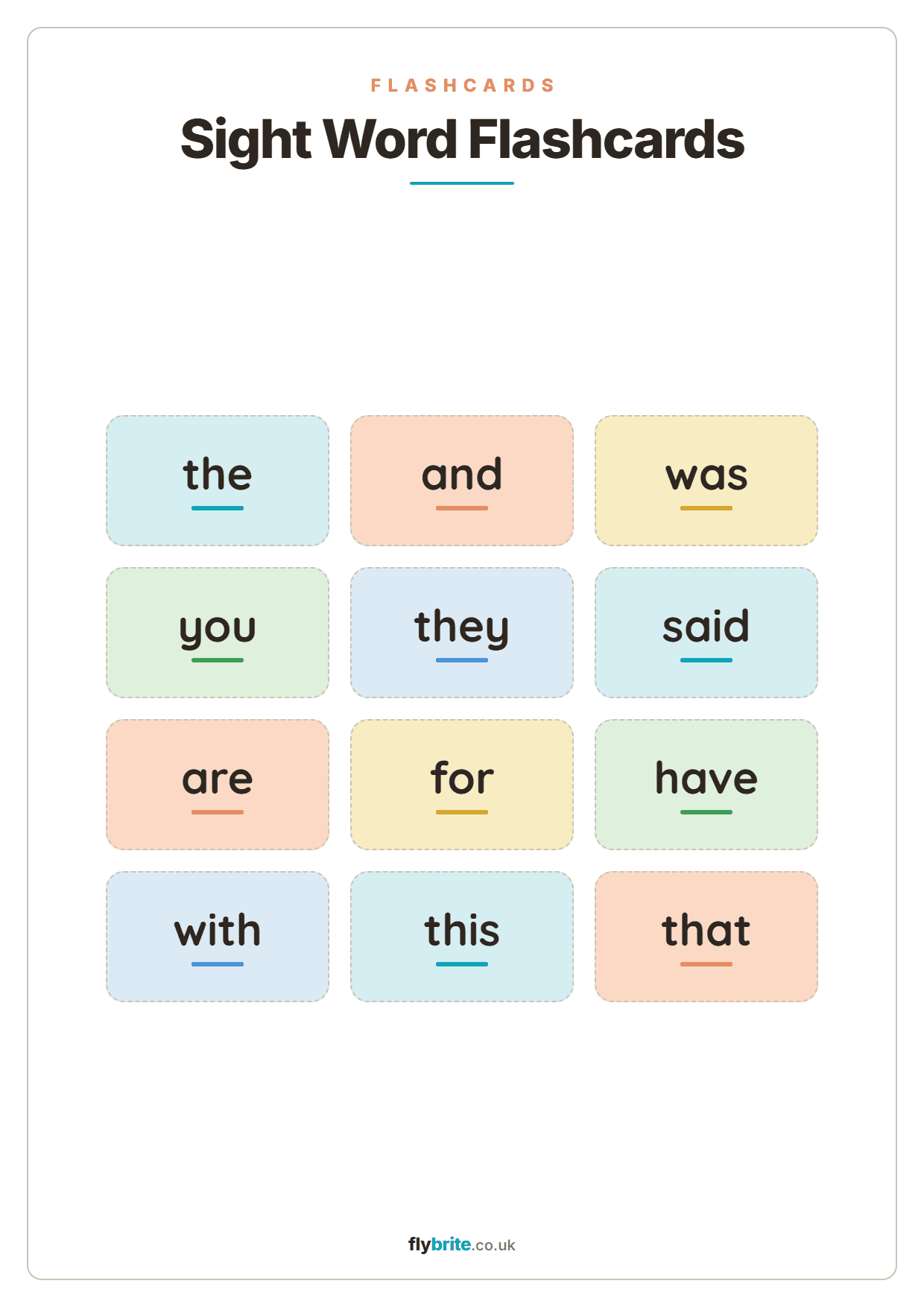 Sight Word Flashcards printable preview