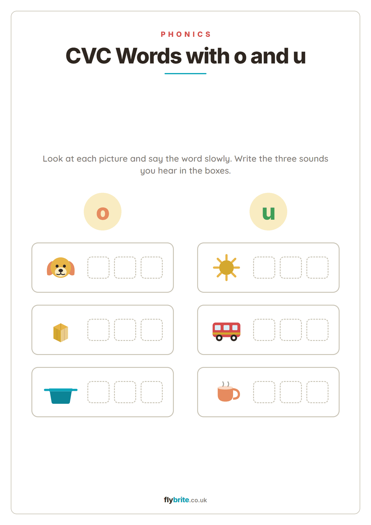 CVC Words with o and u printable preview