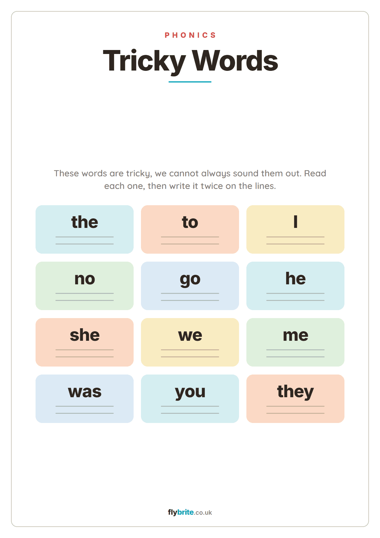 Tricky Words printable preview