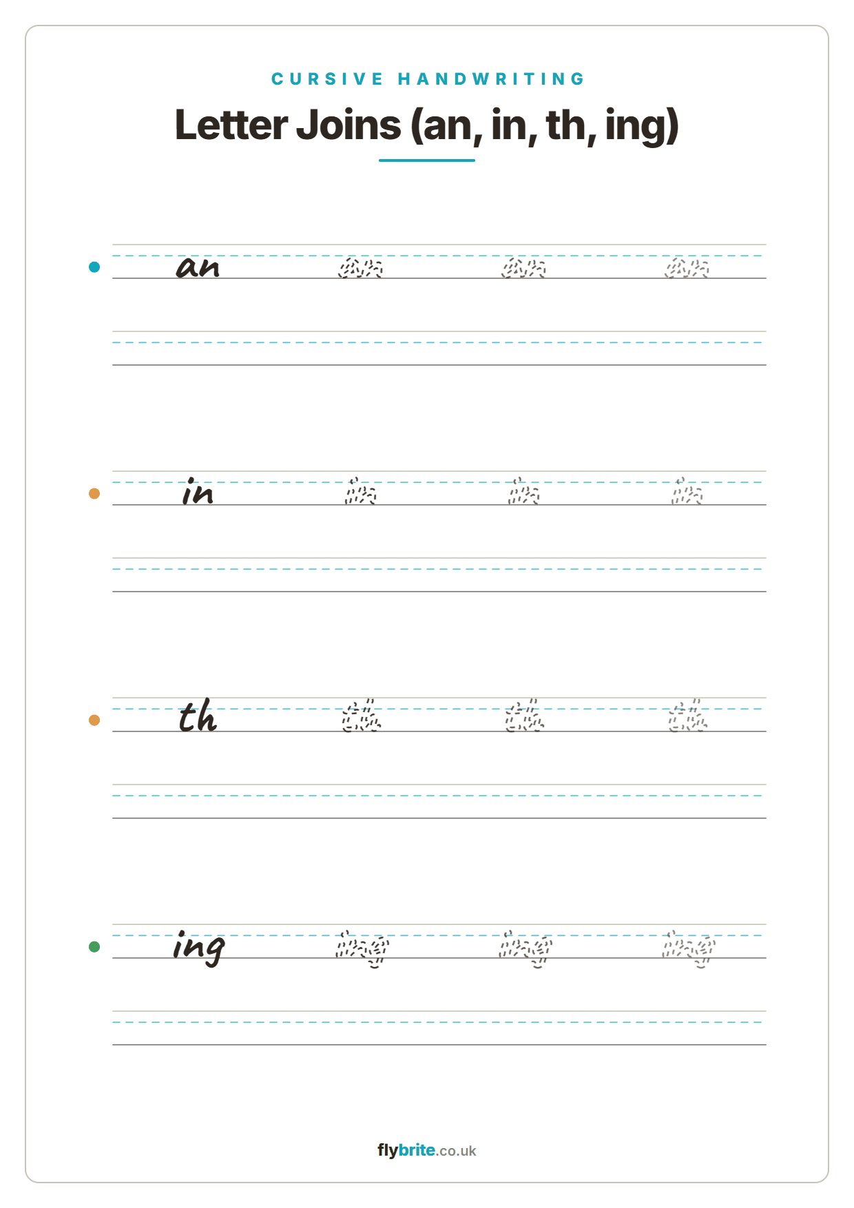 Letter Joins (an, in, th, ing) printable preview