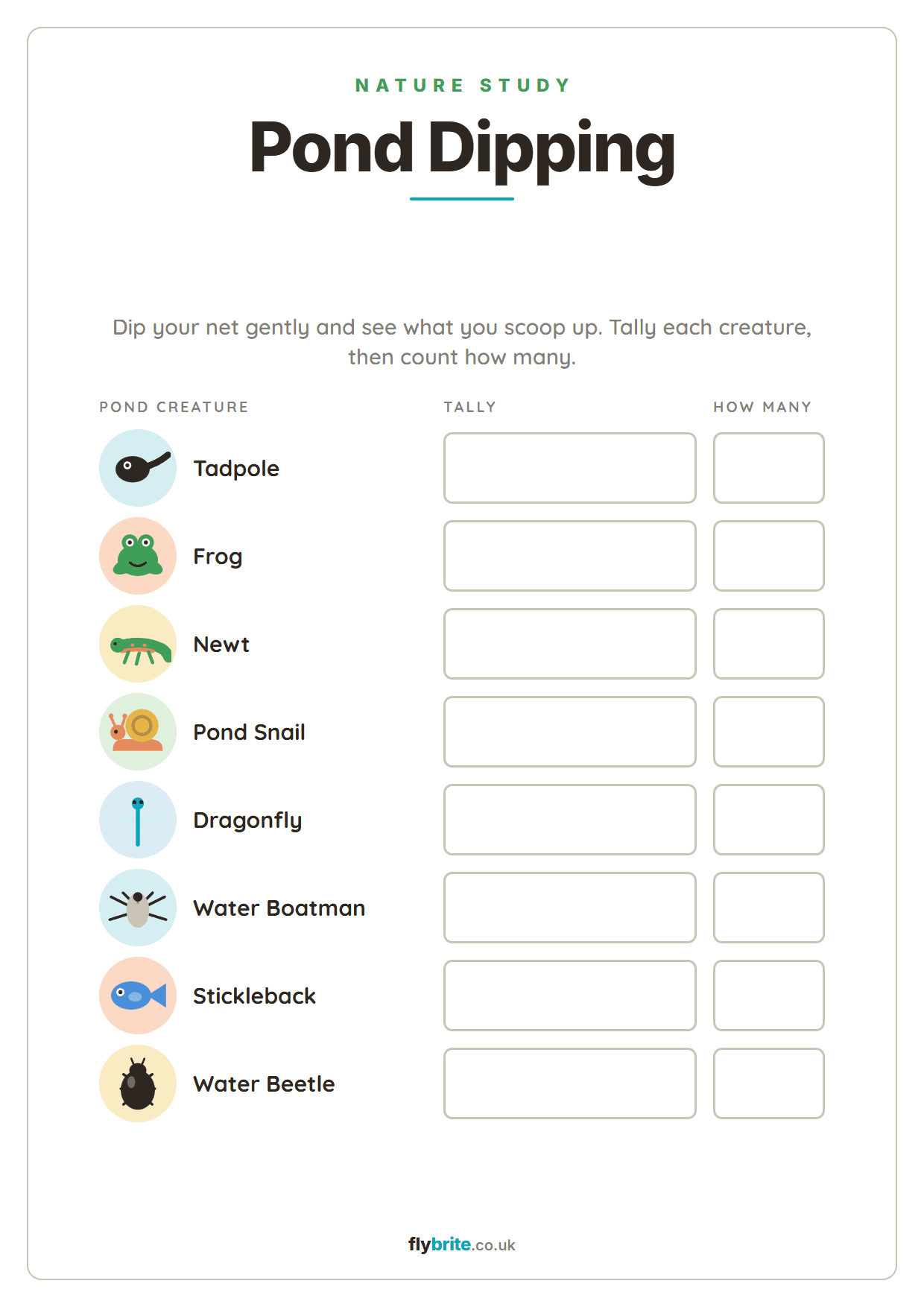 Pond Dipping printable preview