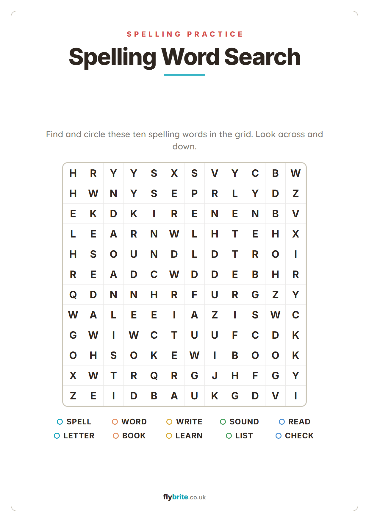 Spelling Word Search printable preview