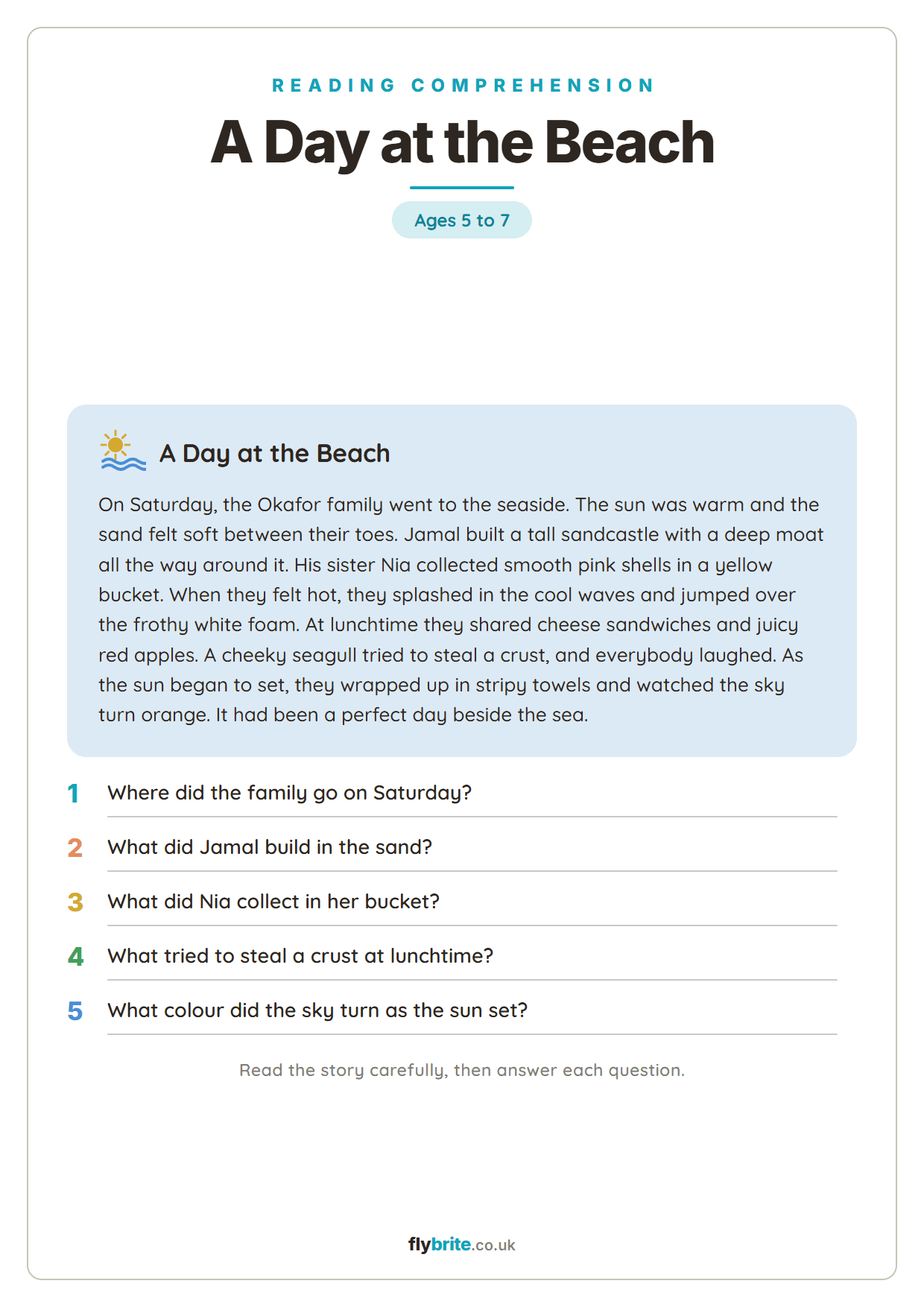 A Day at the Beach printable preview