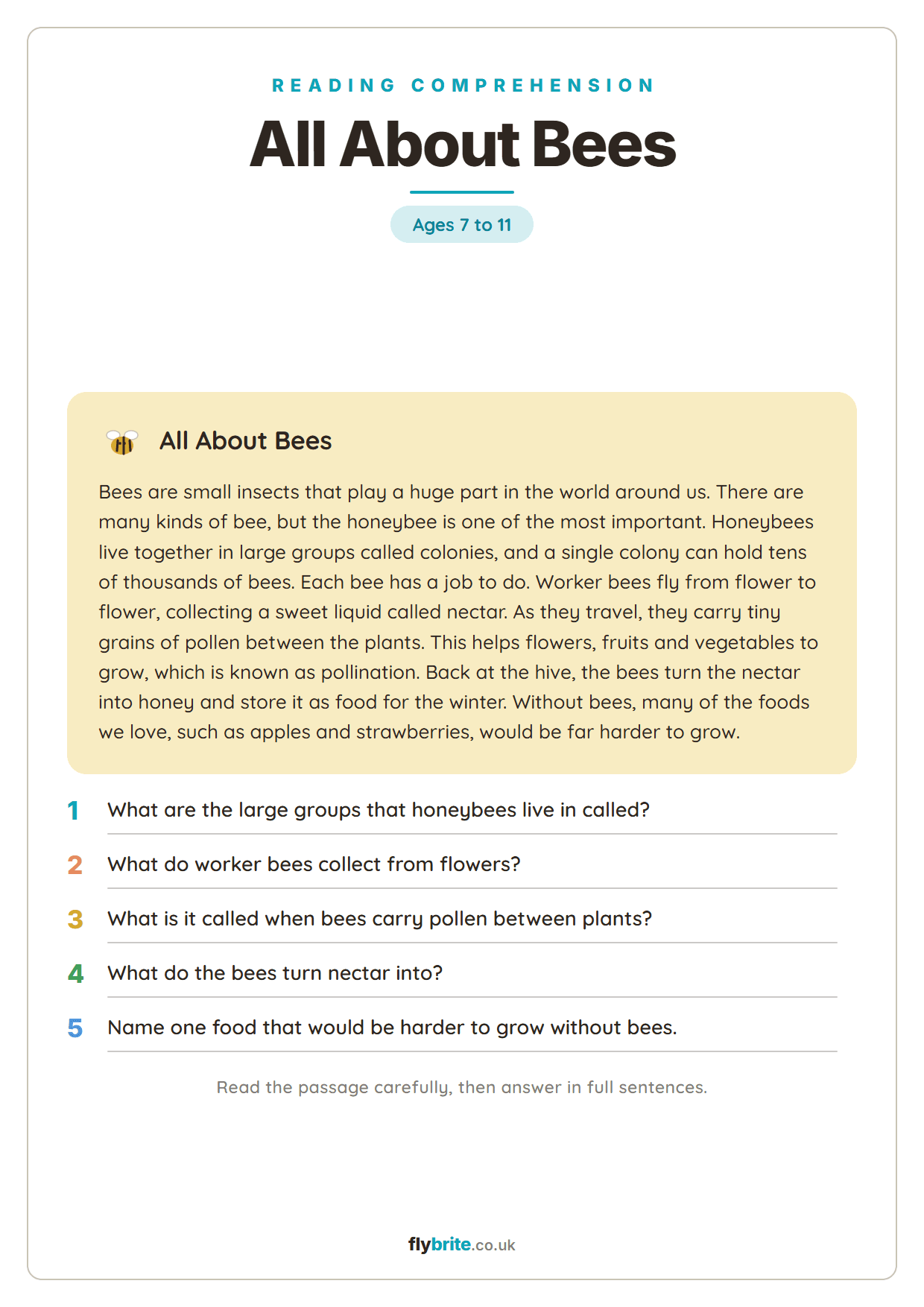All About Bees printable preview