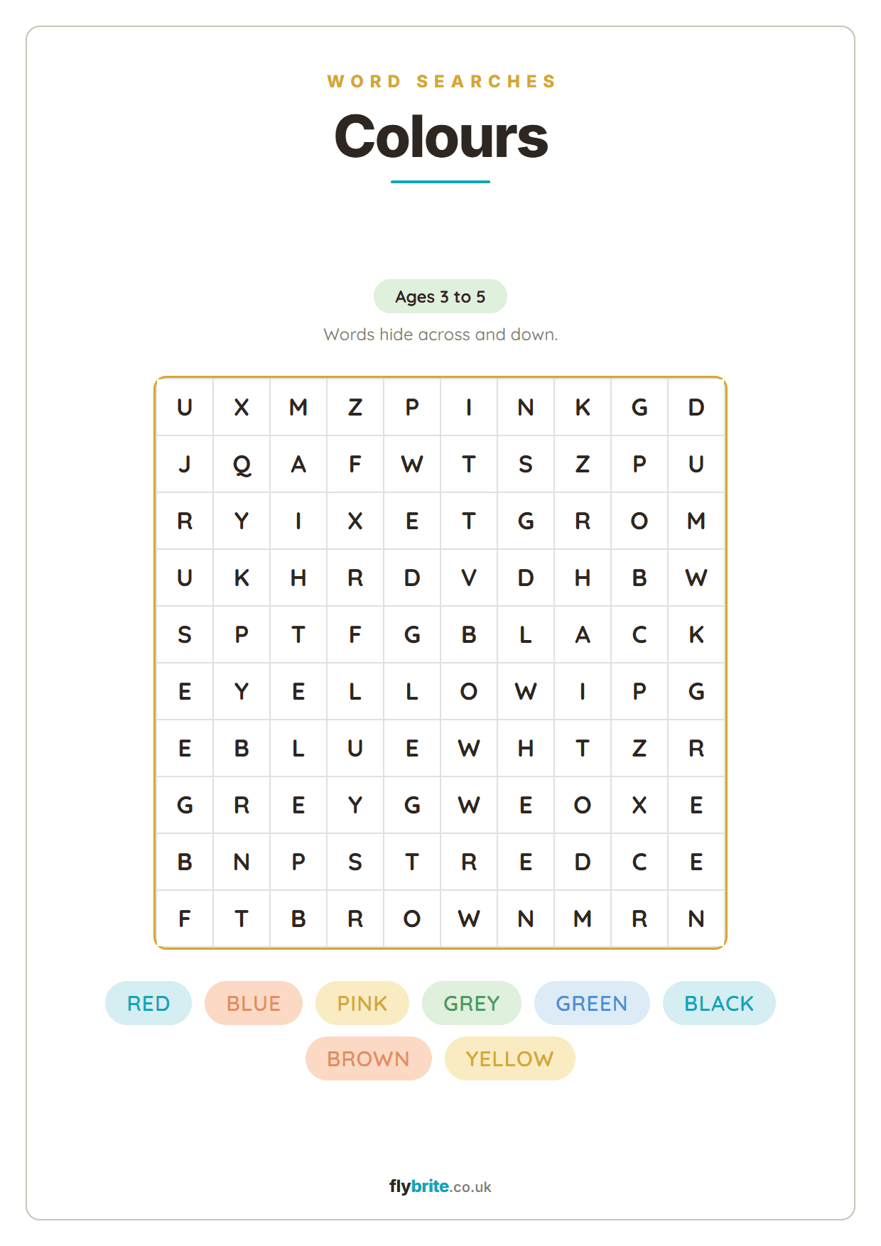 Colours printable preview