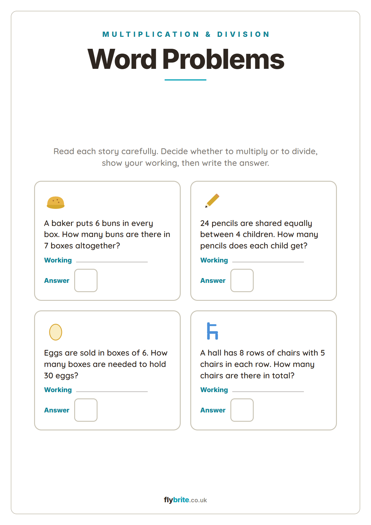 Word Problems printable preview
