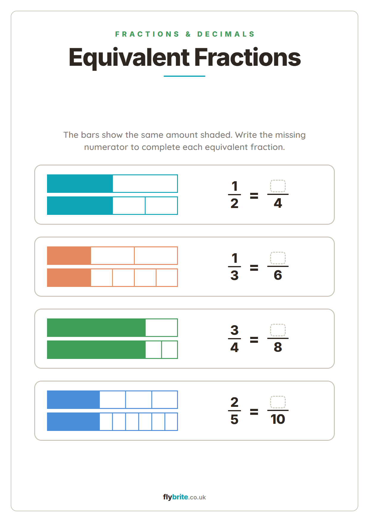 Equivalent Fractions printable preview