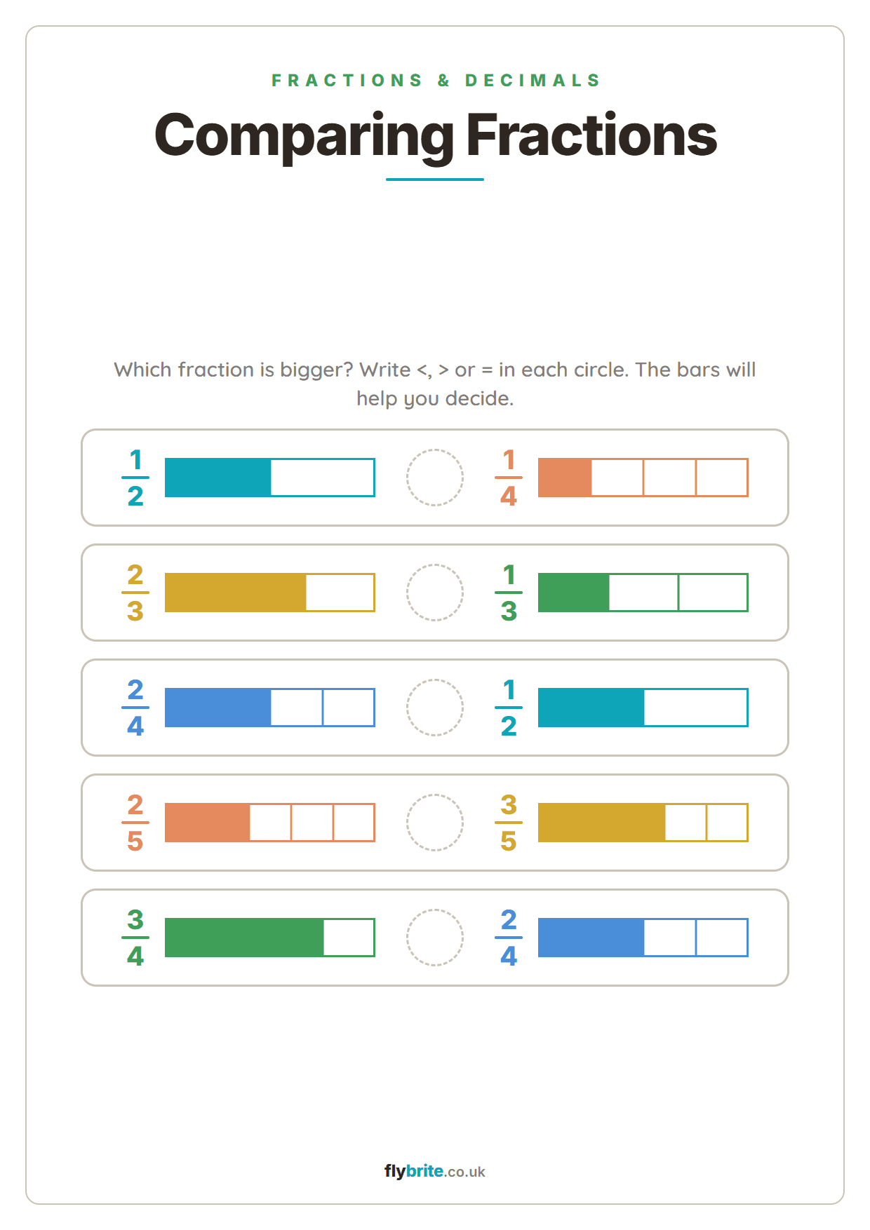 Comparing Fractions printable preview