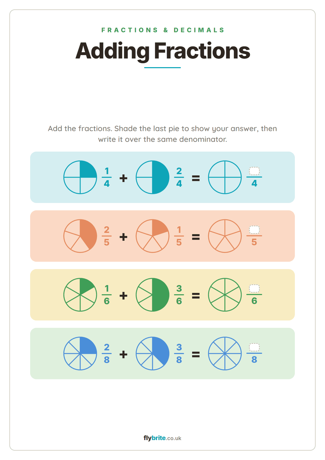 Adding Fractions printable preview