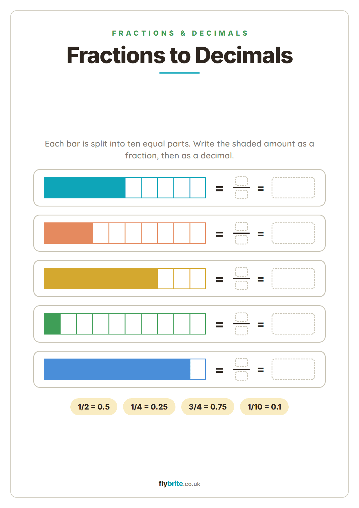 Fractions to Decimals printable preview