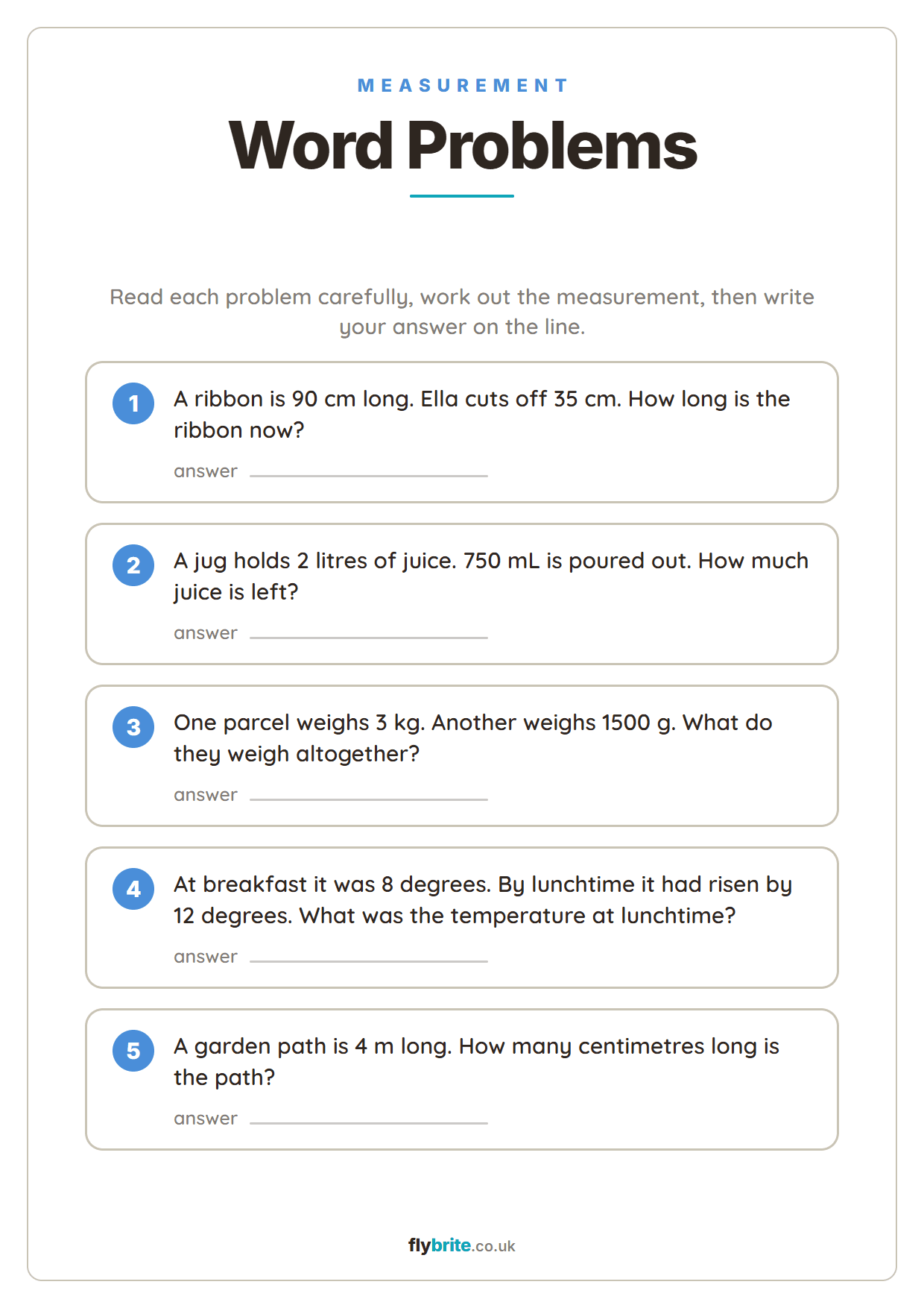 Word Problems printable preview