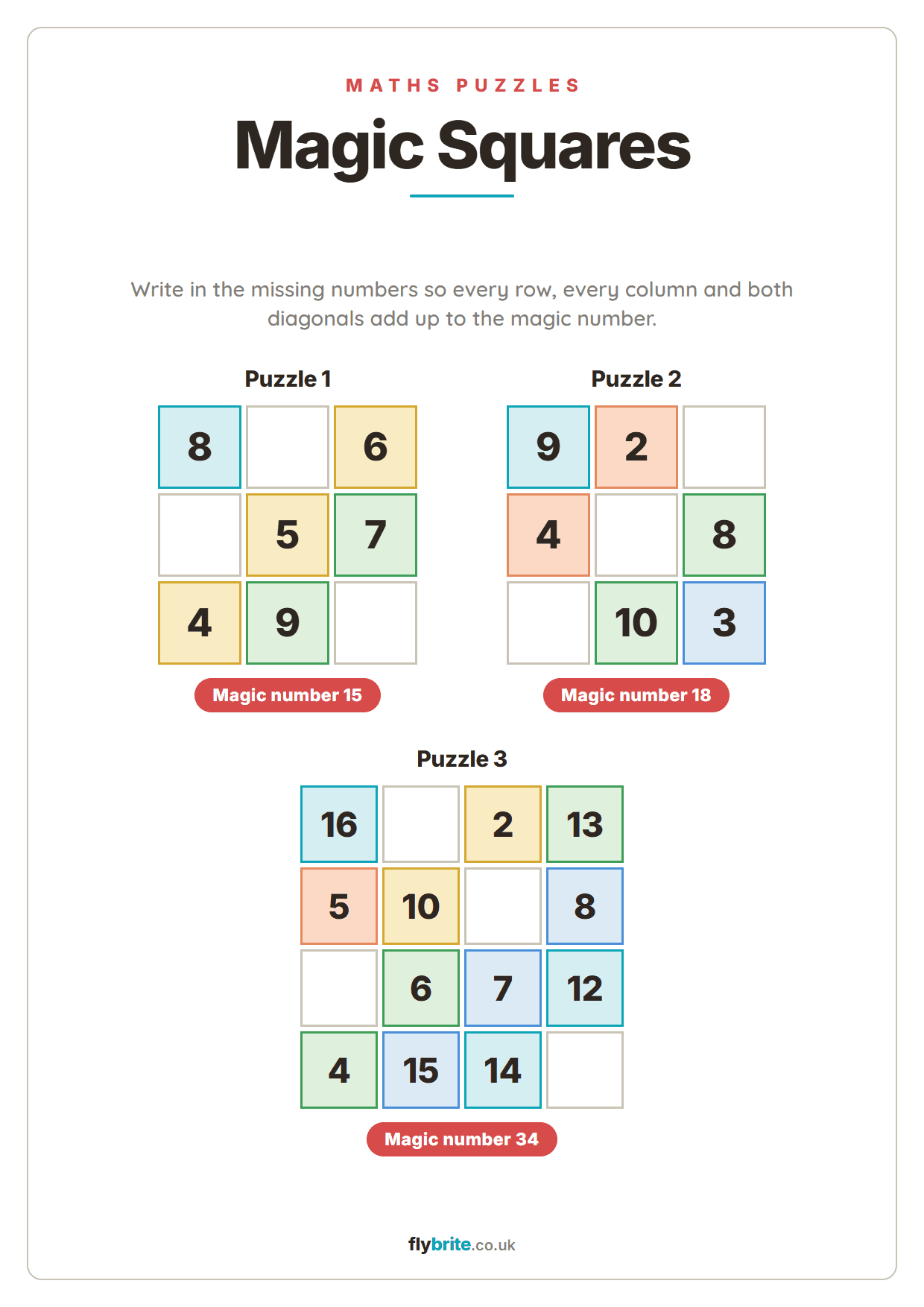 Magic Squares printable preview