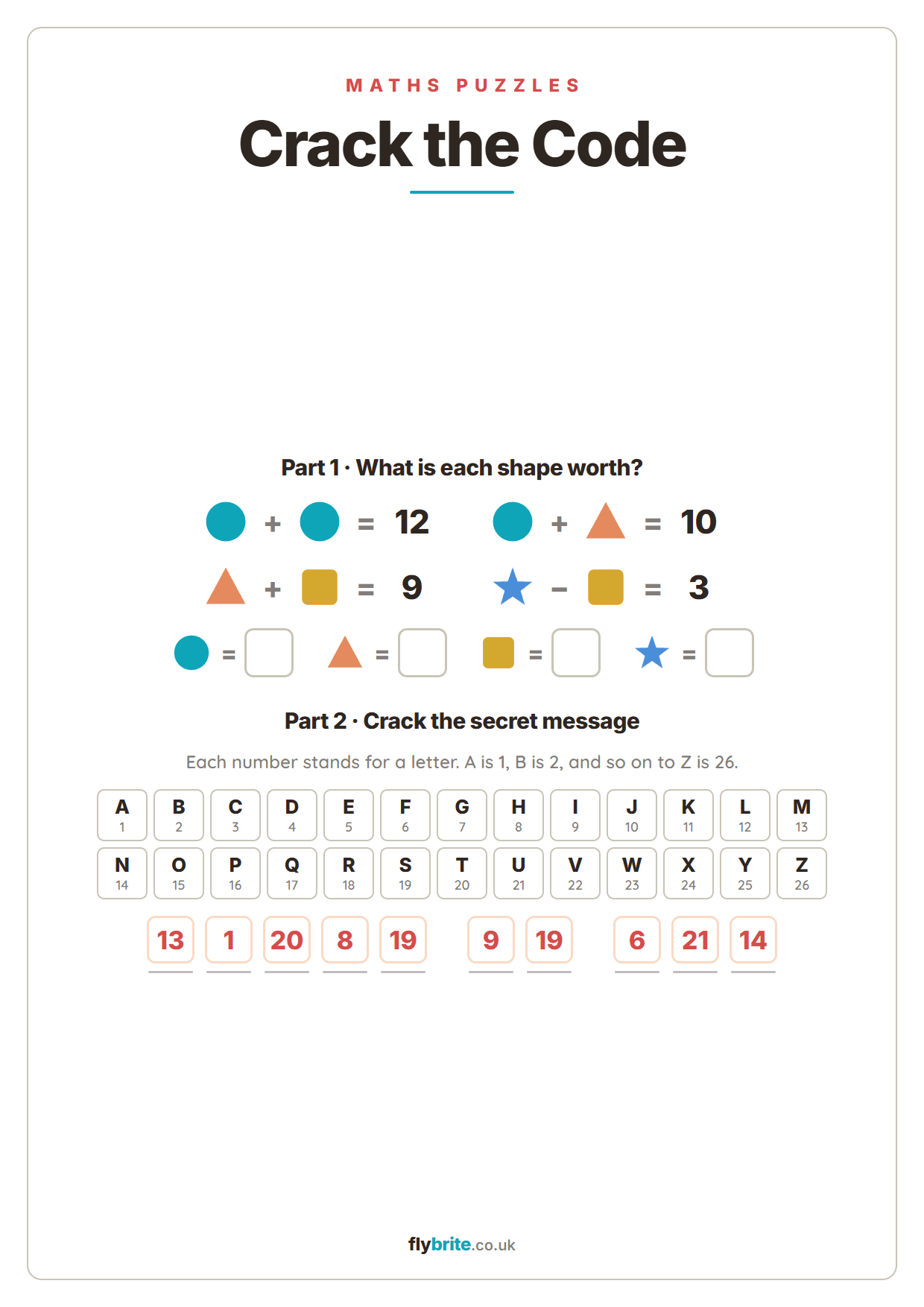 Crack the Code printable preview
