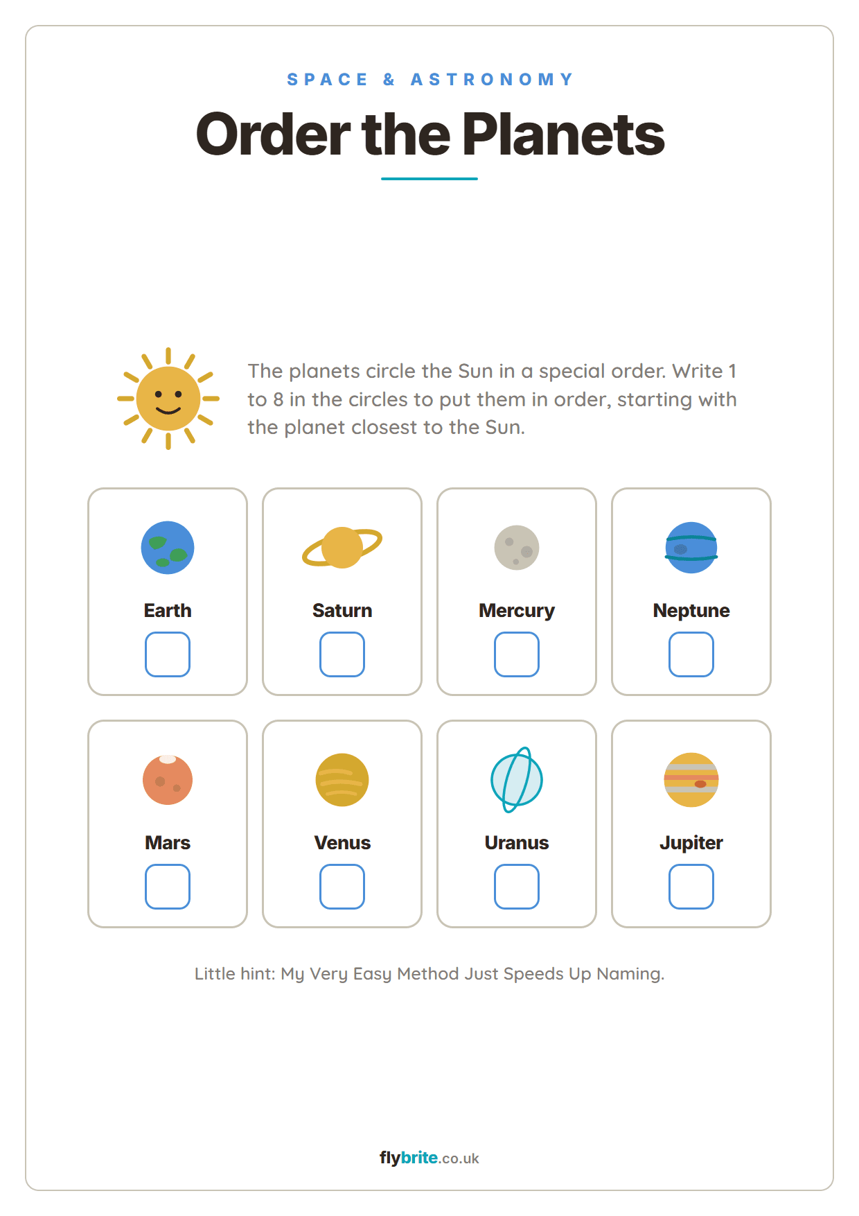 Order the Planets printable preview