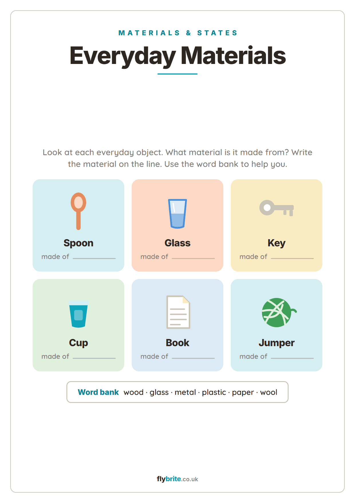 Everyday Materials printable preview
