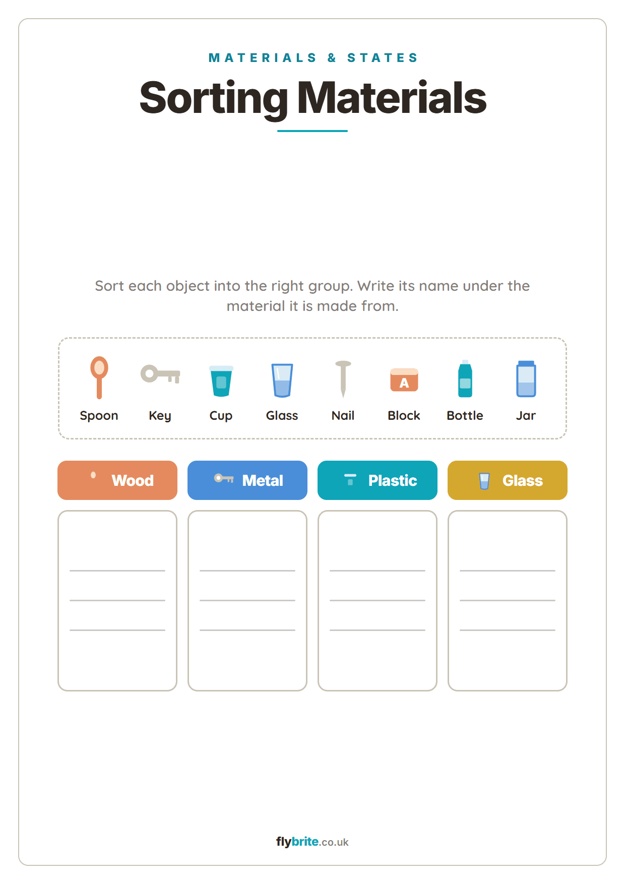 Sorting Materials printable preview