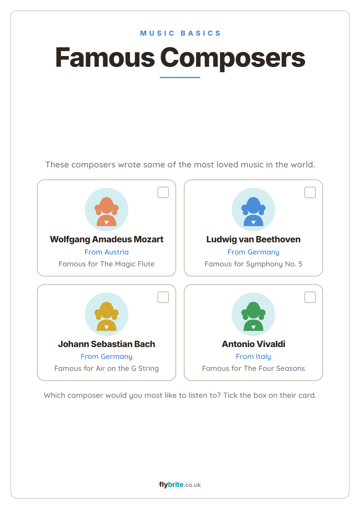 Famous Composers printable preview