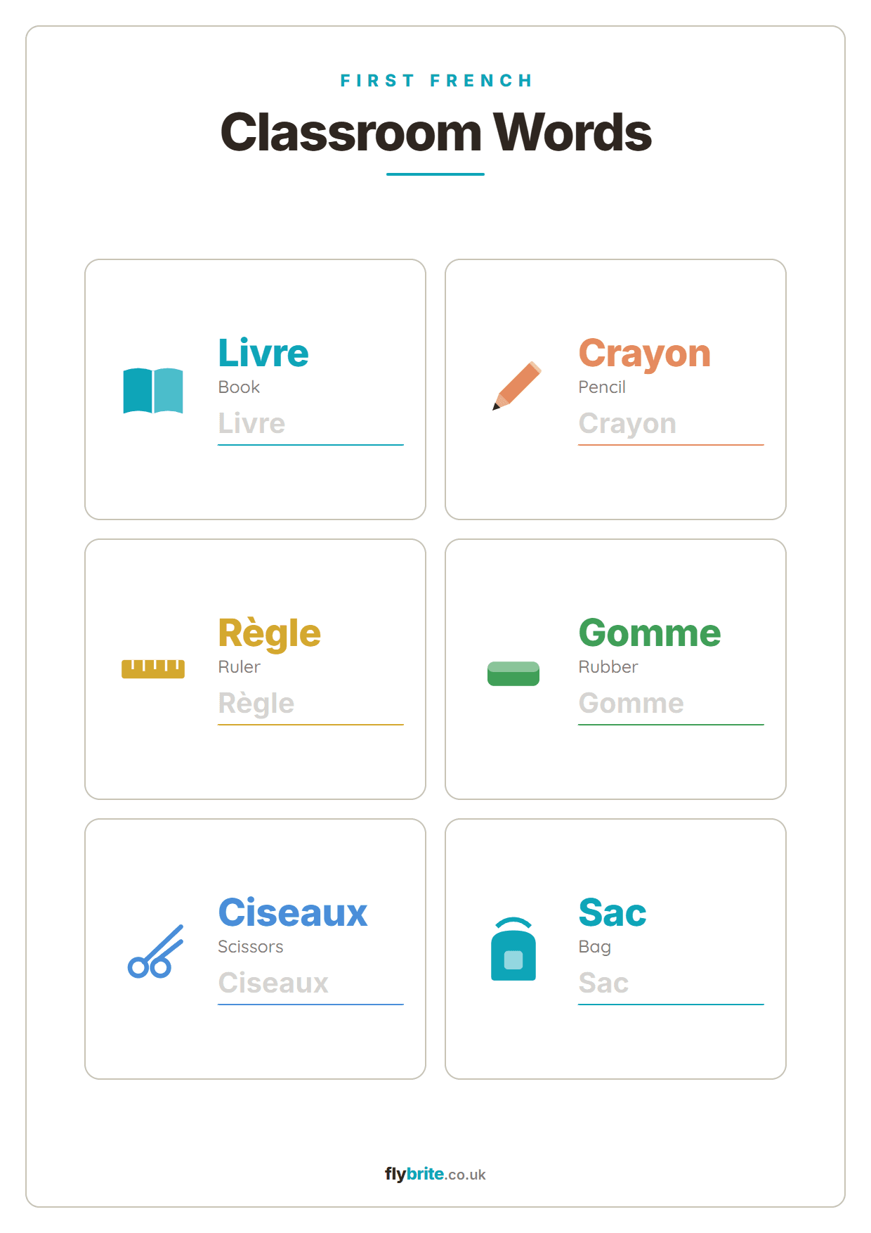 Classroom Words printable preview