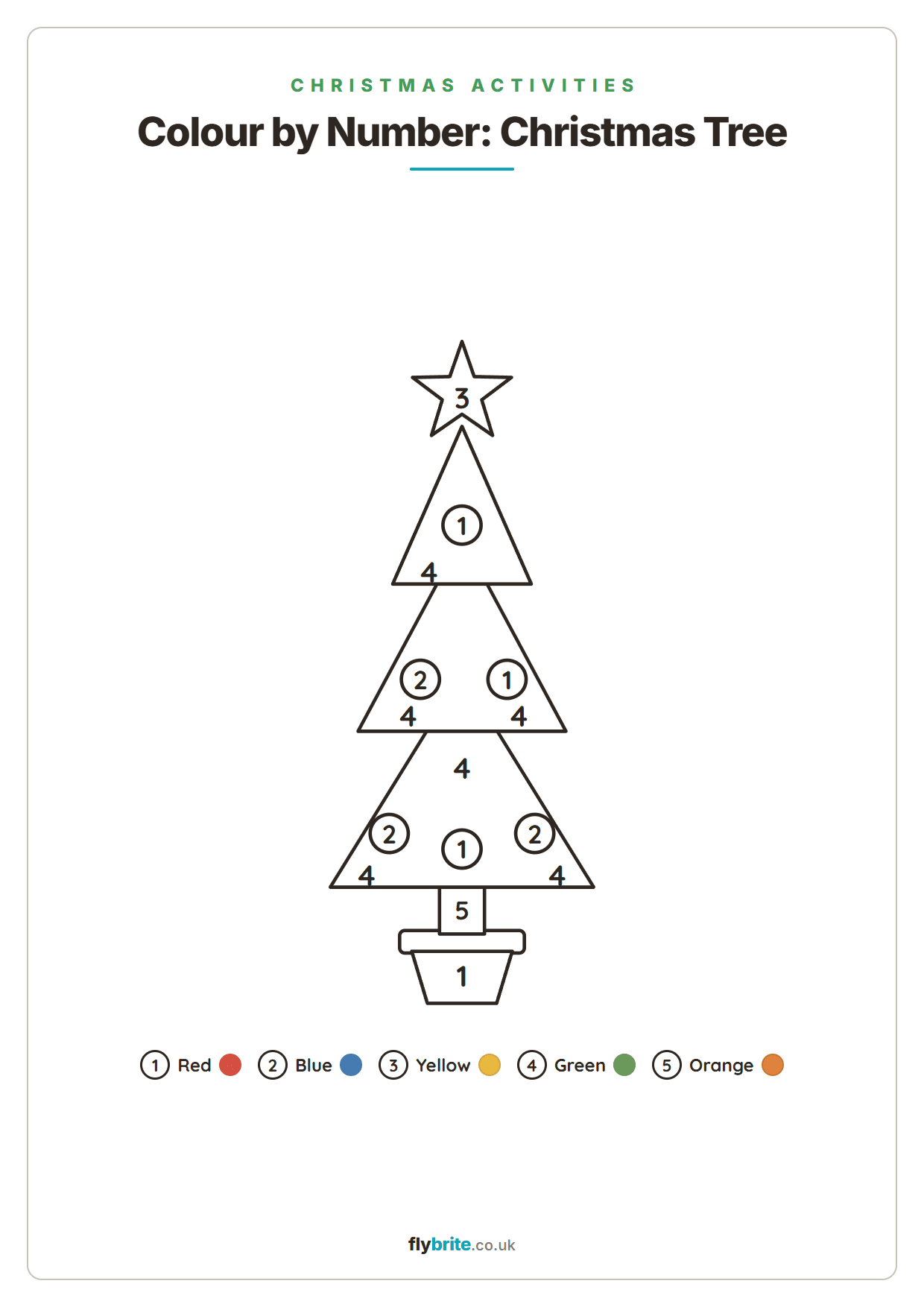 Colour by Number: Christmas Tree printable preview