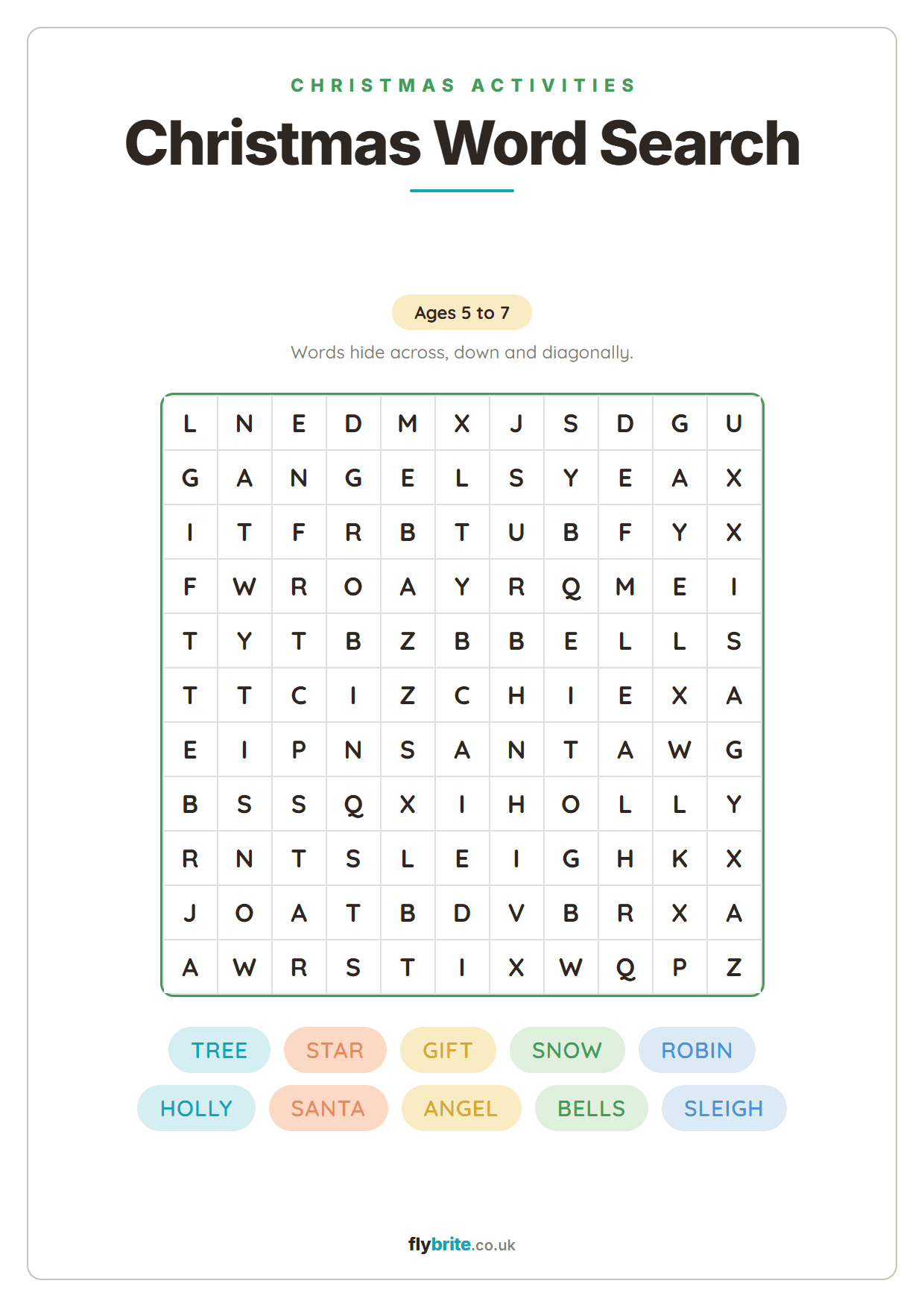 Christmas Word Search printable preview
