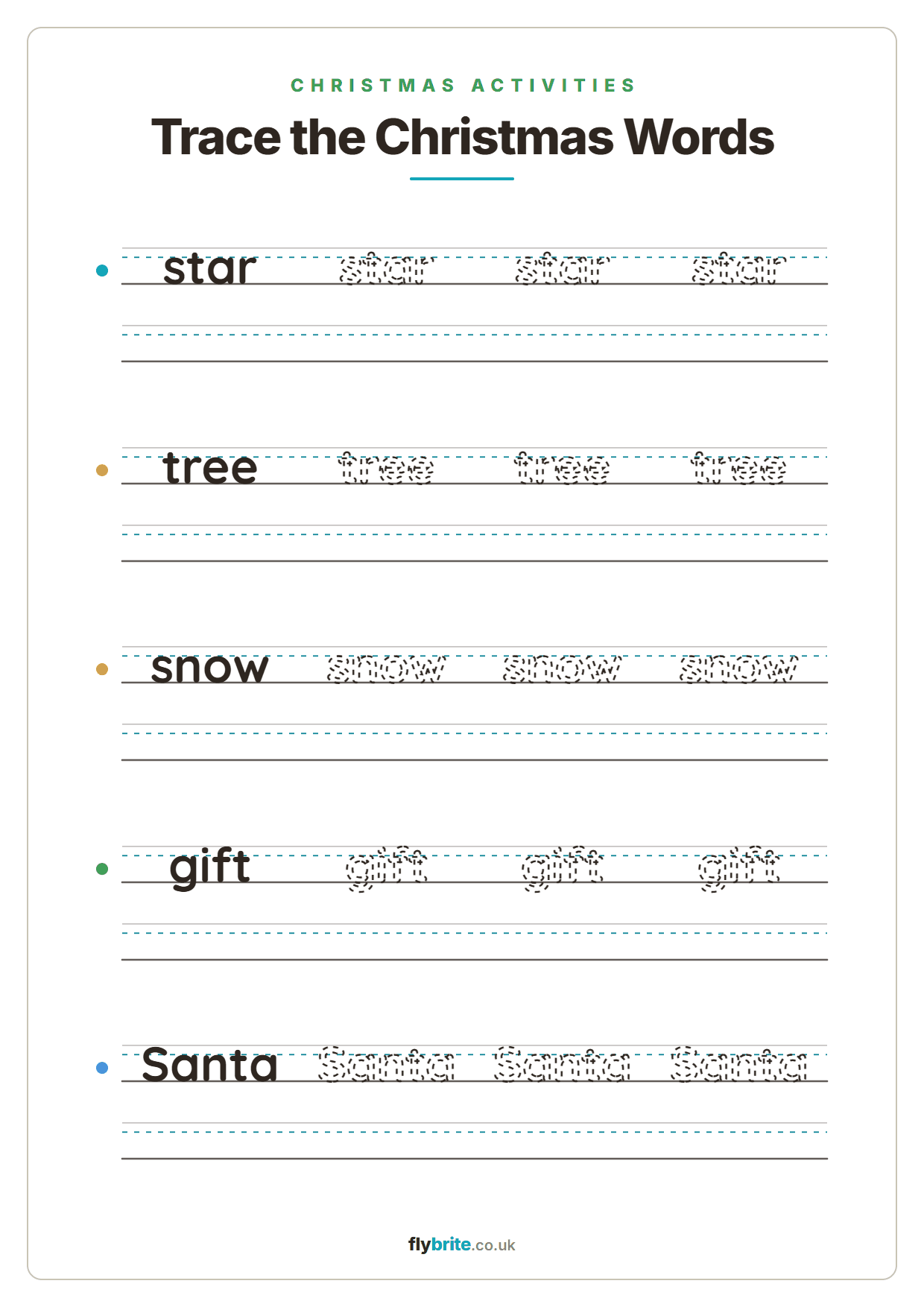 Trace the Christmas Words printable preview