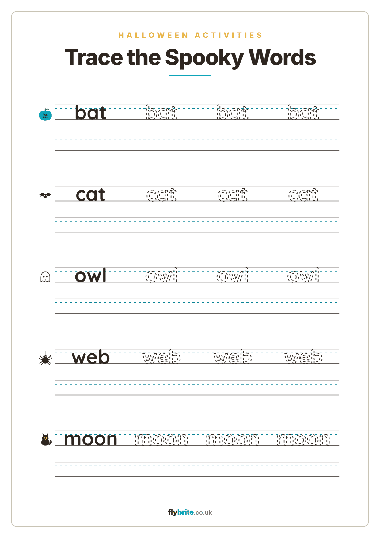 Trace the Spooky Words printable preview