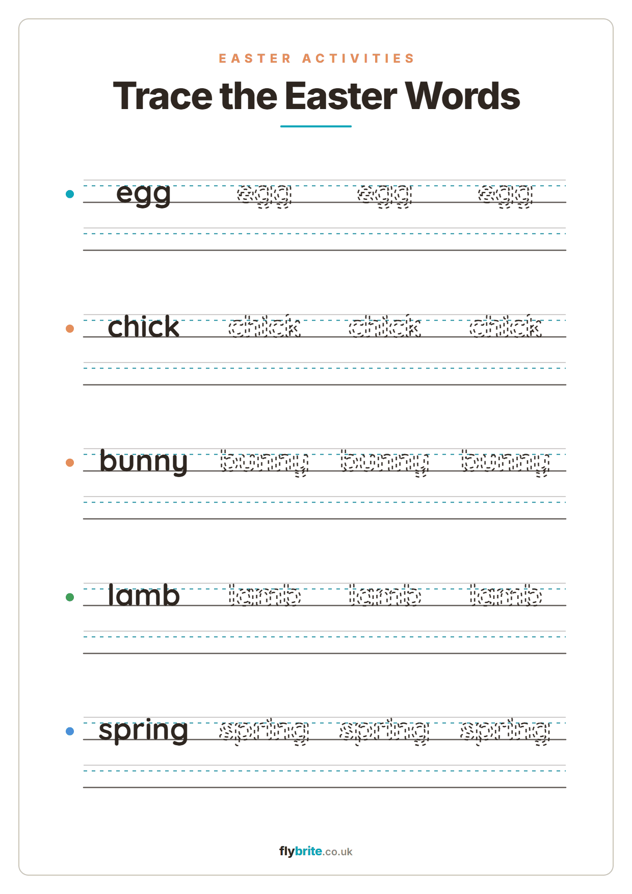 Trace the Easter Words printable preview