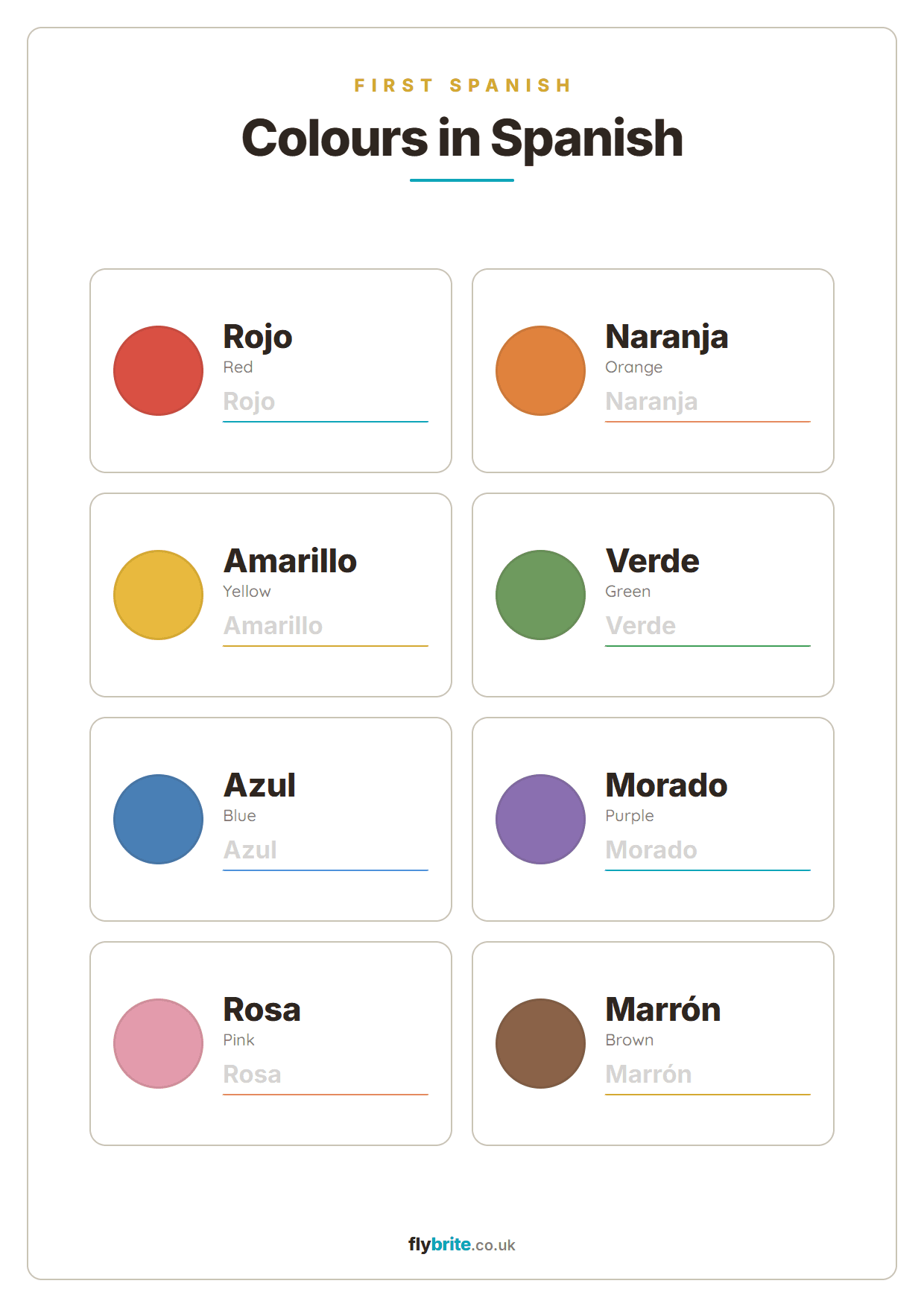 Colours in Spanish printable preview