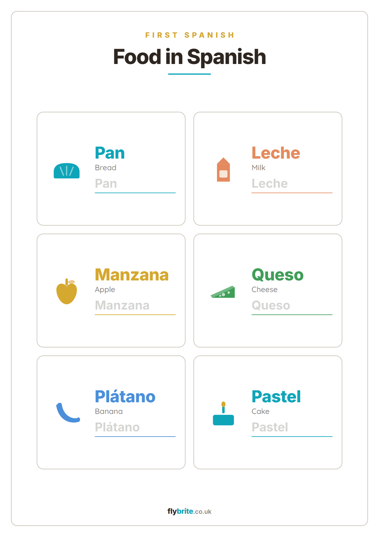 Food in Spanish printable preview
