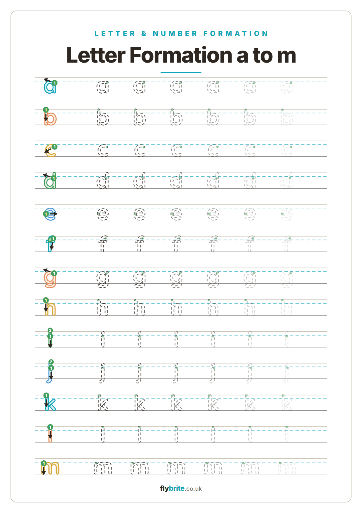 Letter Formation A to M printable preview