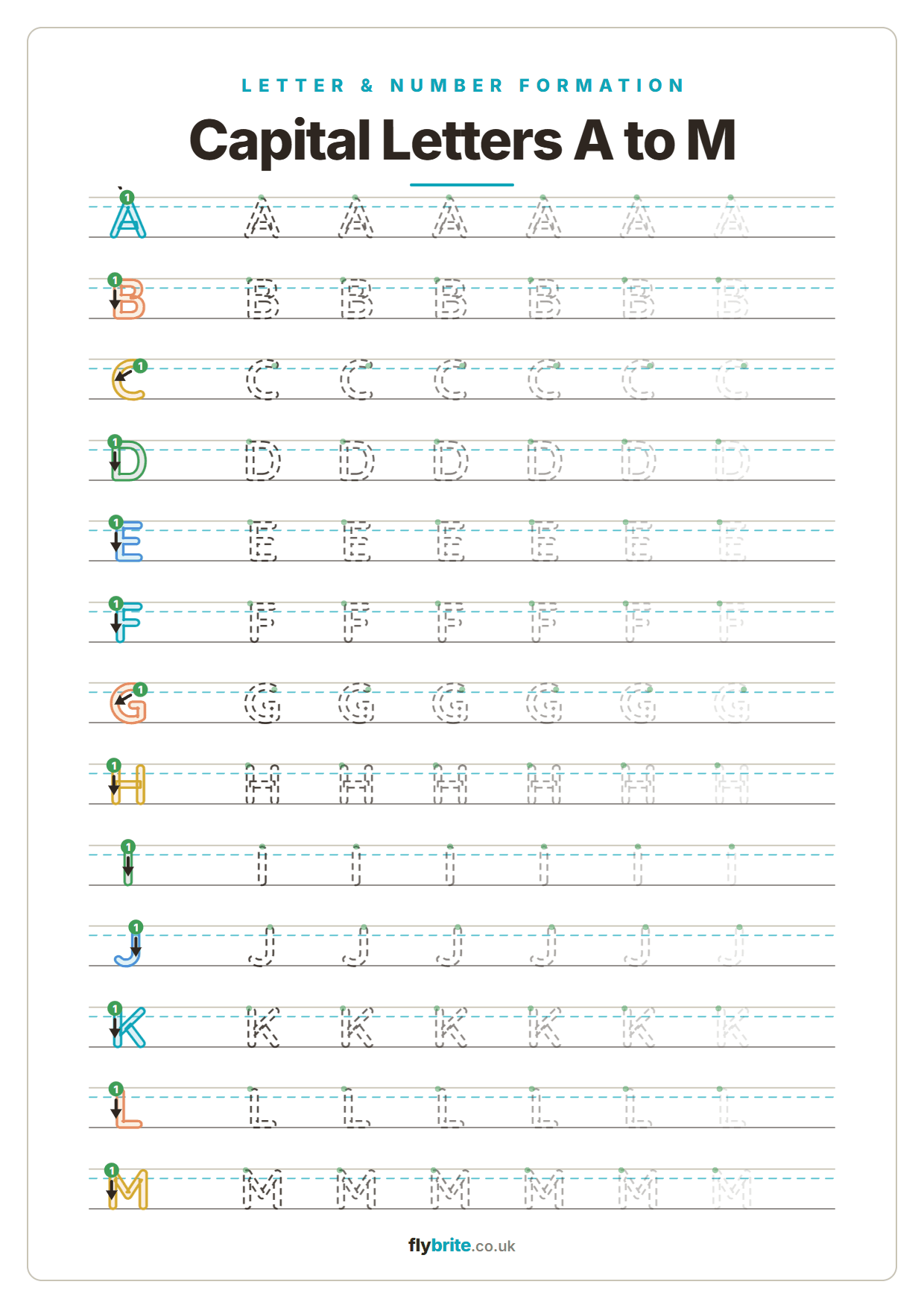 Capital Letters A to M printable preview