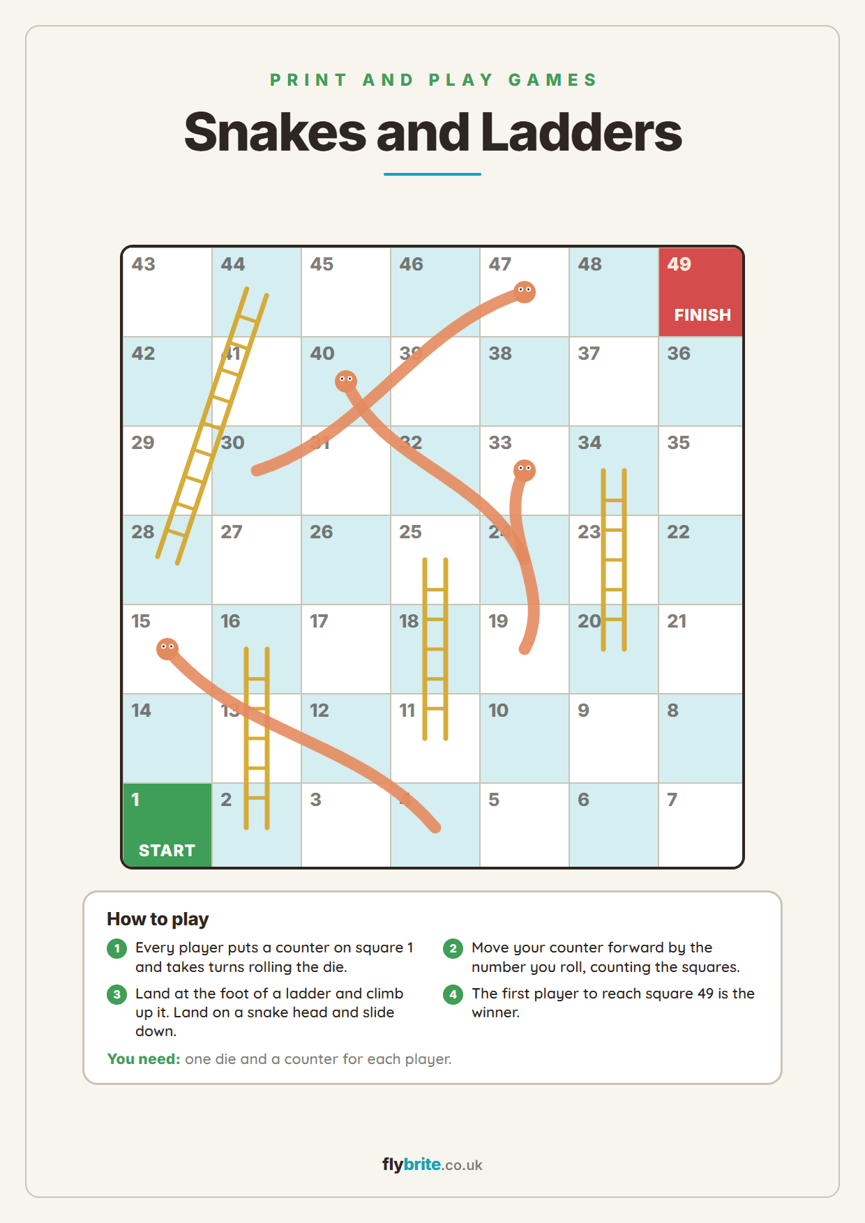 Snakes and Ladders printable preview